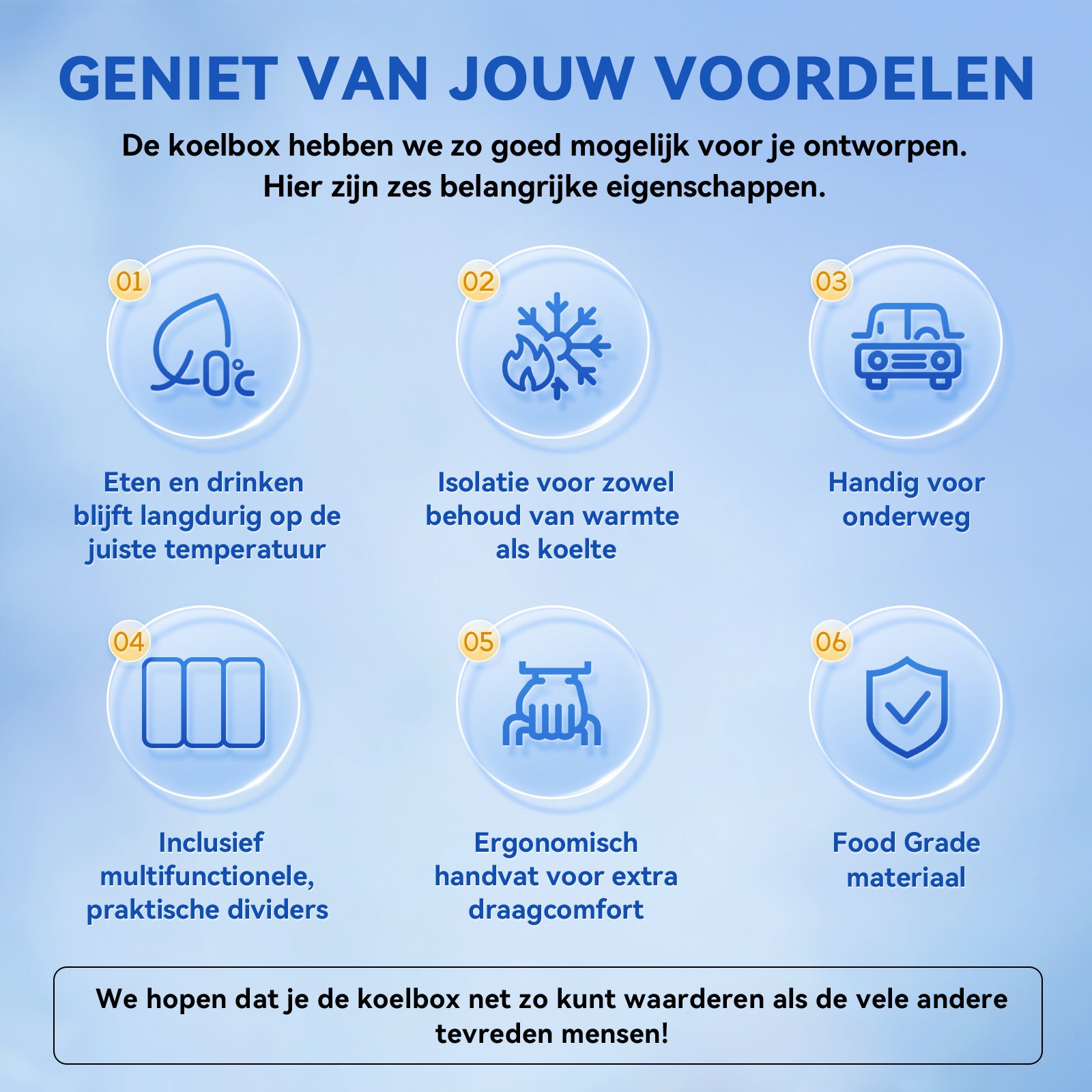 Koelbox 12L met draagband blauw - Dividers - snijplanken - tot maximaal 40 uur isolatie - incl. 2 koelelementen van 200ml