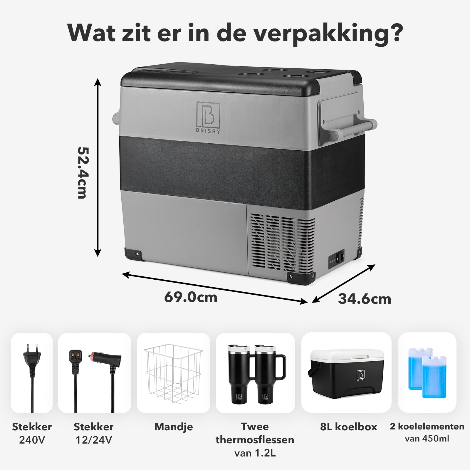 Compressor koelbox 49,5L en 8L koelbox zwart SET - Dual zone - koelen en vriezen - 12V en 230V - incl. 2x 1,2L thermosbekers
