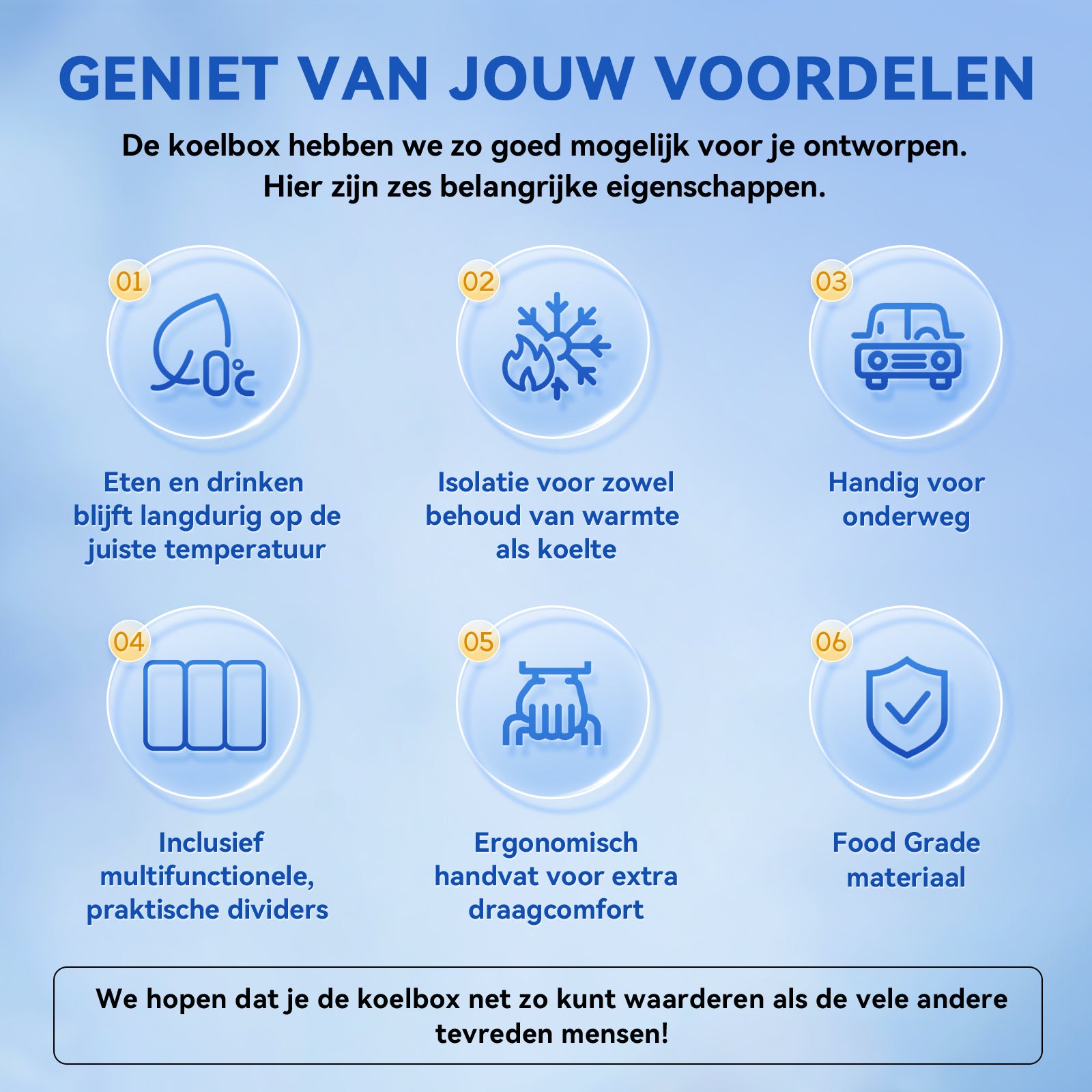 Koelbox 12L met handvat blauw - Dividers - snijplanken - tot maximaal 40 uur isolatie - incl. 2 koelelementen van 200ml