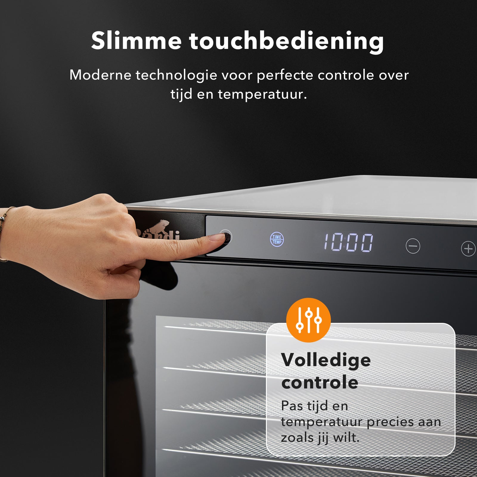 Bardi Voedseldroger 10-laags 1000W RVS - 24-uurs timer - led-bedieningspaneel - incl. 10 inlegvellen en voedseltang