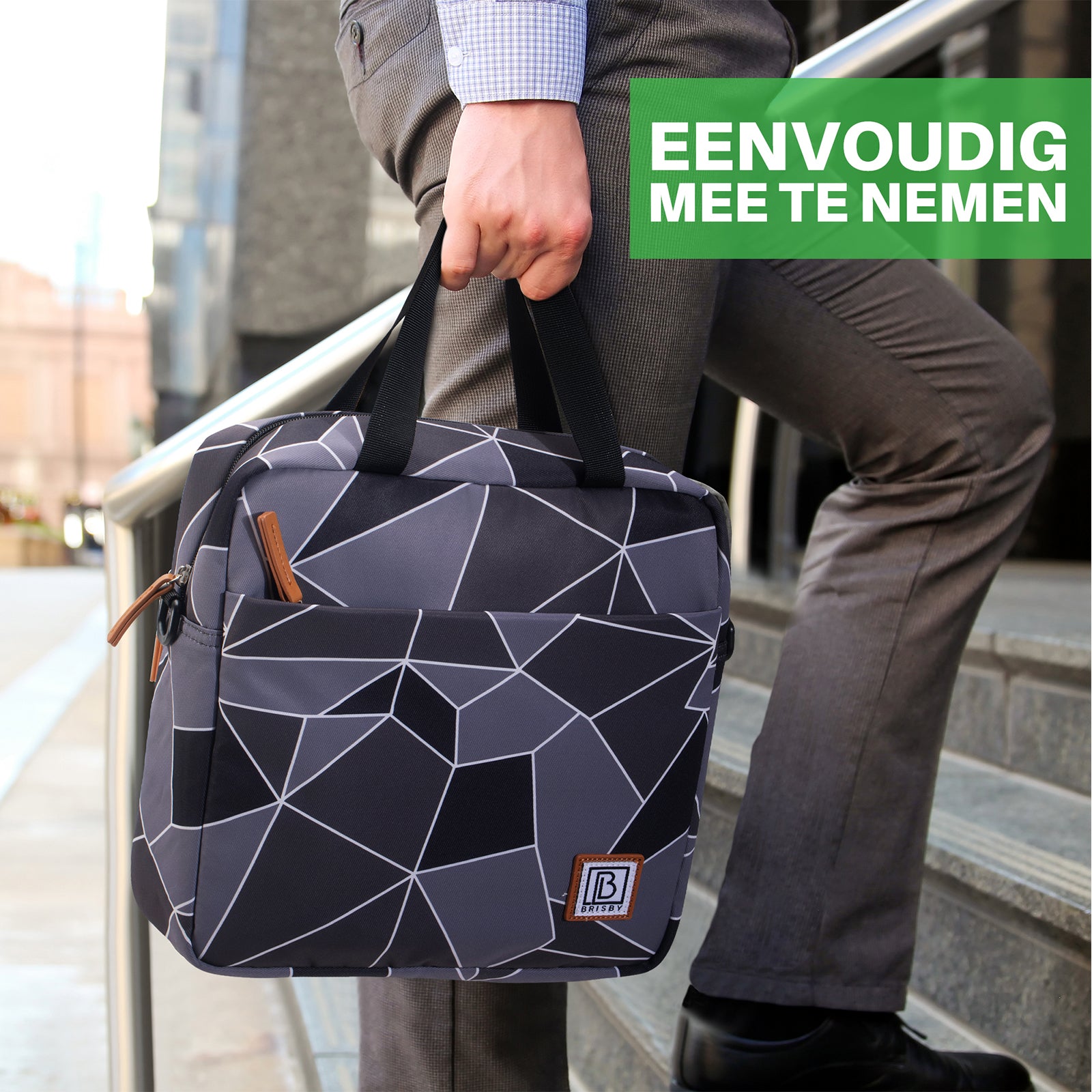 Cooler bag 7L abstract gray and black - Lunch bag - 4-layer insulated - 2 free cooling elements - incl. shoulder strap