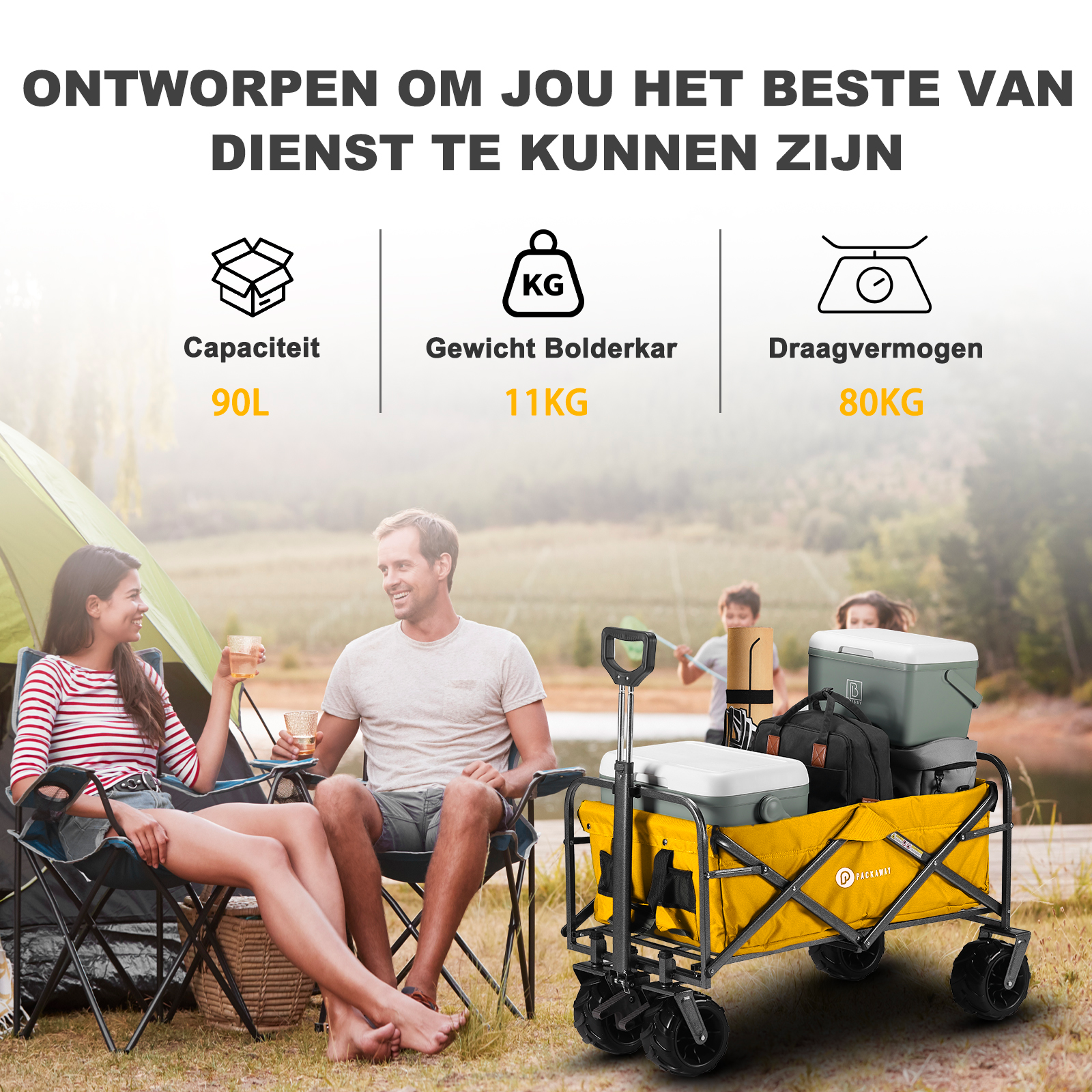 Packaway Bolderkar XL 80kg oker - opvouwbaar - heavy duty - wasbaar