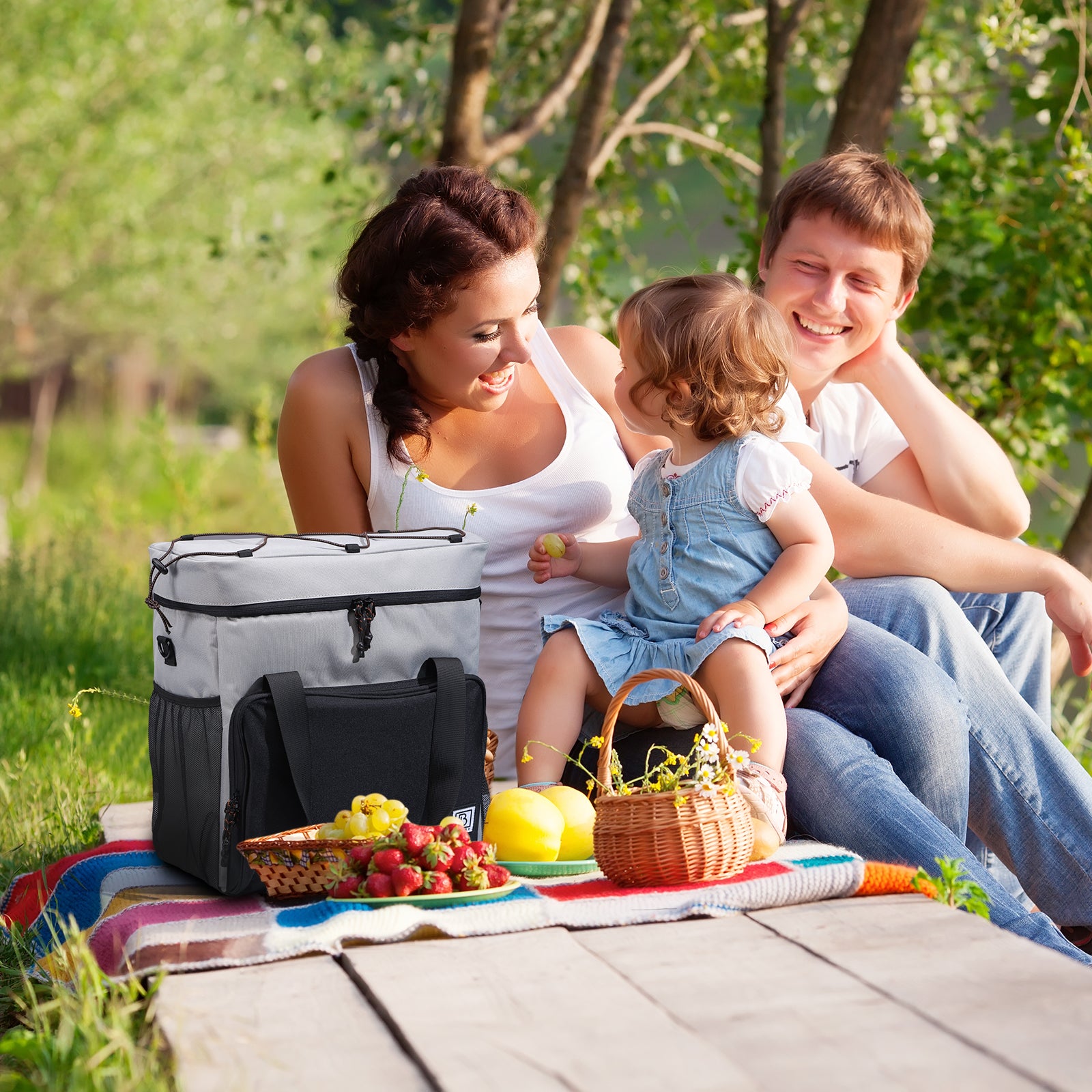 Koeltas 30L zwart grijs - Lunchtas - 4 laags geïsoleerd - incl. 4 koelelementen