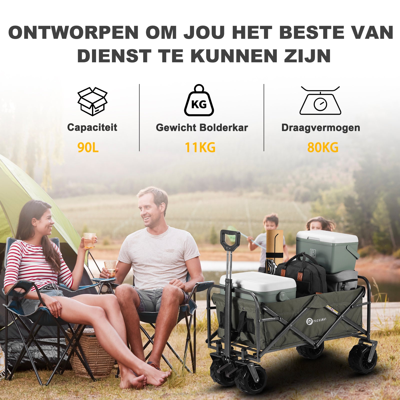 Packaway Bolderkar XL 80kg groen - opvouwbaar - heavy duty - wasbaar