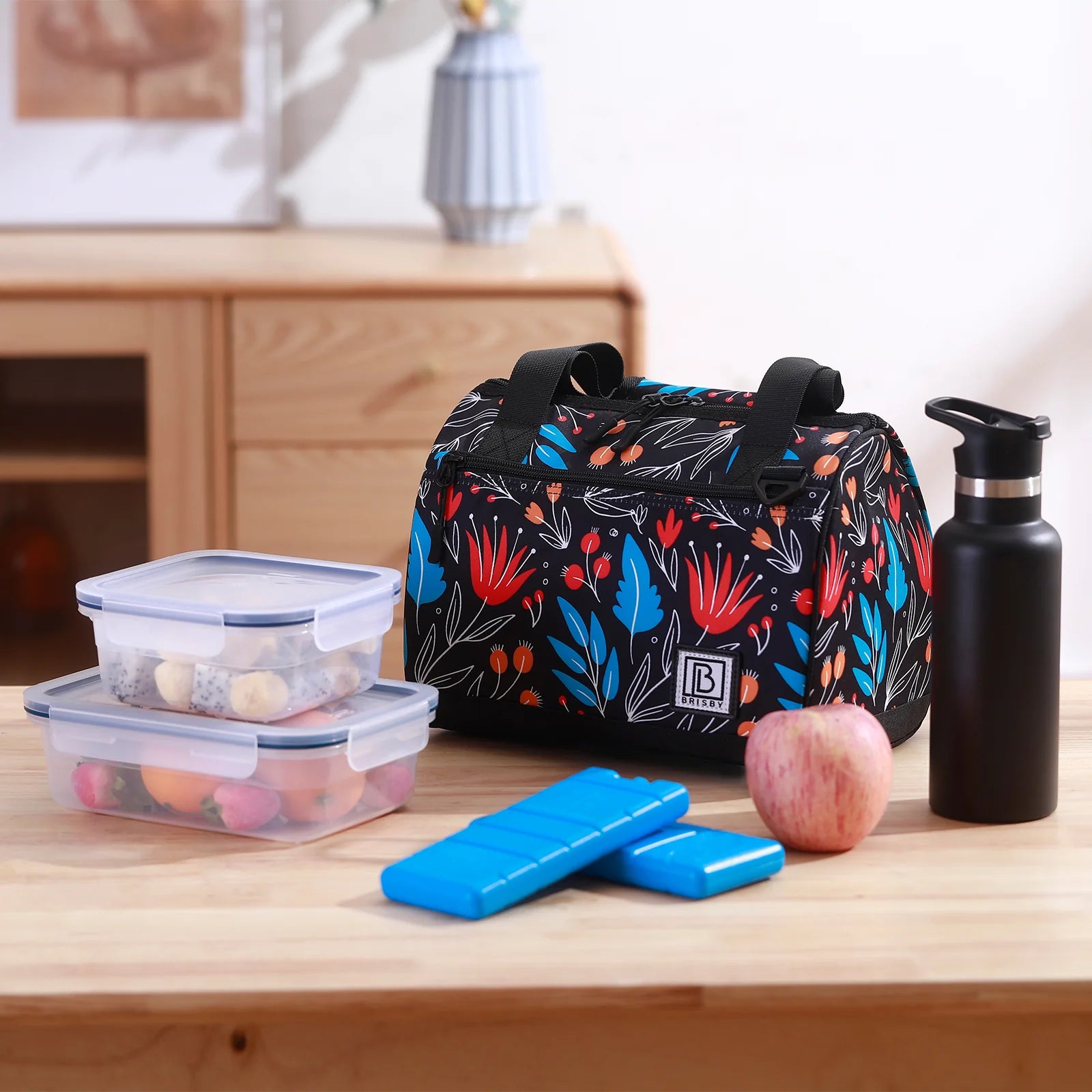 Koeltas 10L night flower - Lunchtas - 4-laags geïsoleerd - 2 gratis koelelementen - incl. schouderband
