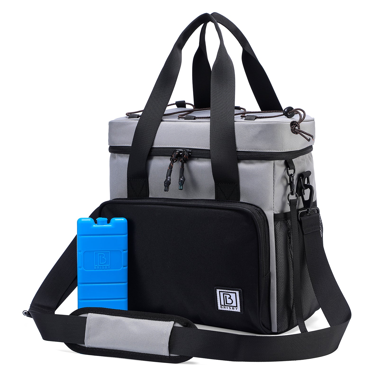 Cooler bag 15L black gray with orange inside - Lunch bag - 4-layer insulated - 2 free cooling elements - incl. shoulder strap