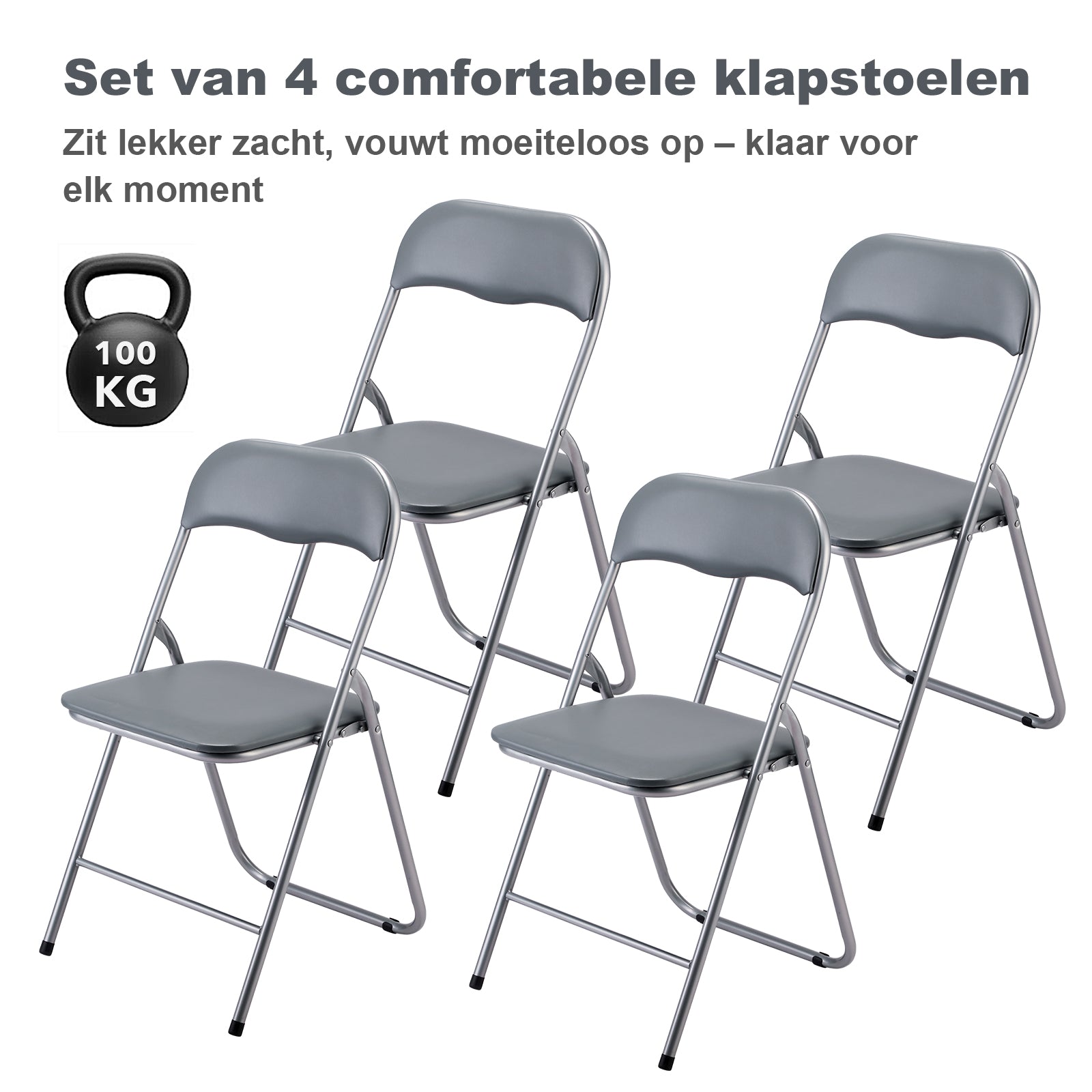 Bardi 4-delige Klapstoelen set PVC grijs - 100 kg draagvermogen