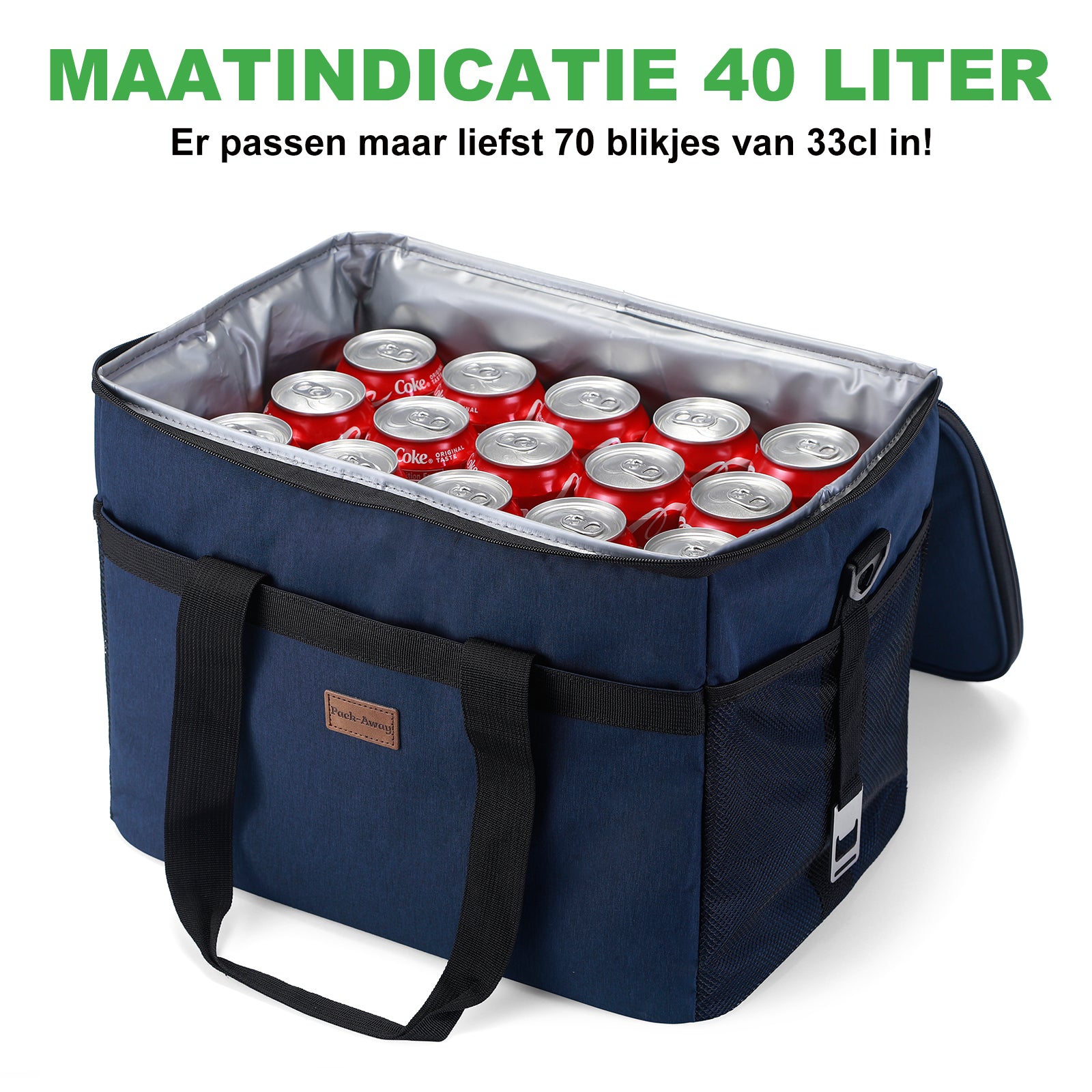 Cooler bag 30L blue - lunch bag - foldable - 4-layer insulated - incl. 4 free cooling elements and carrying strap