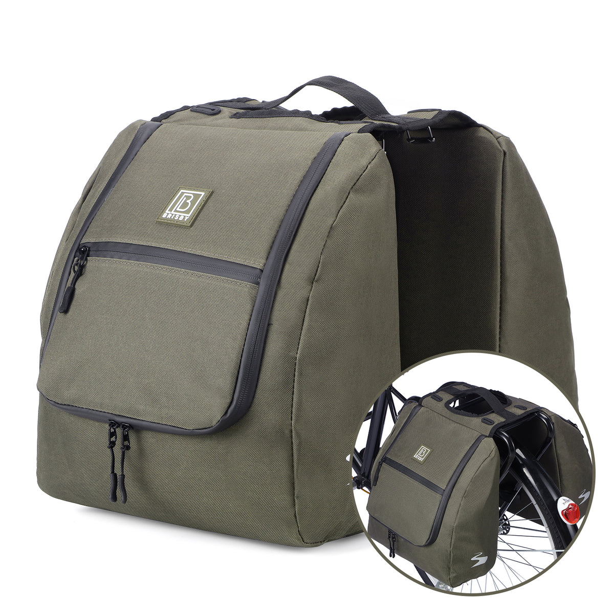 Brisby Dubbele Fietstas 28 Liter – Koeltas en Lunchtas – 4-laags Geïsoleerd – Voor Gewone en Elektrische Fiets – Waterafstotend met Waterdichte Ritsen – Groen