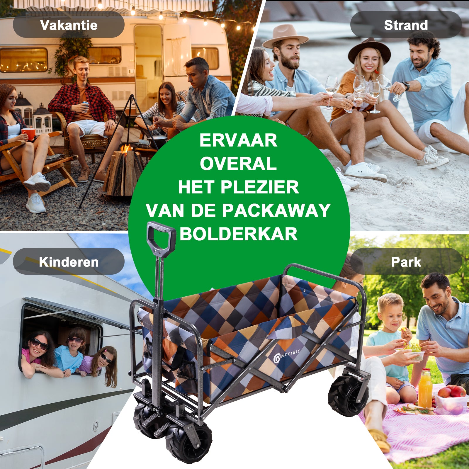 Packaway Bolderkar XL 80kg blok - opvouwbaar - heavy duty - wasbaar
