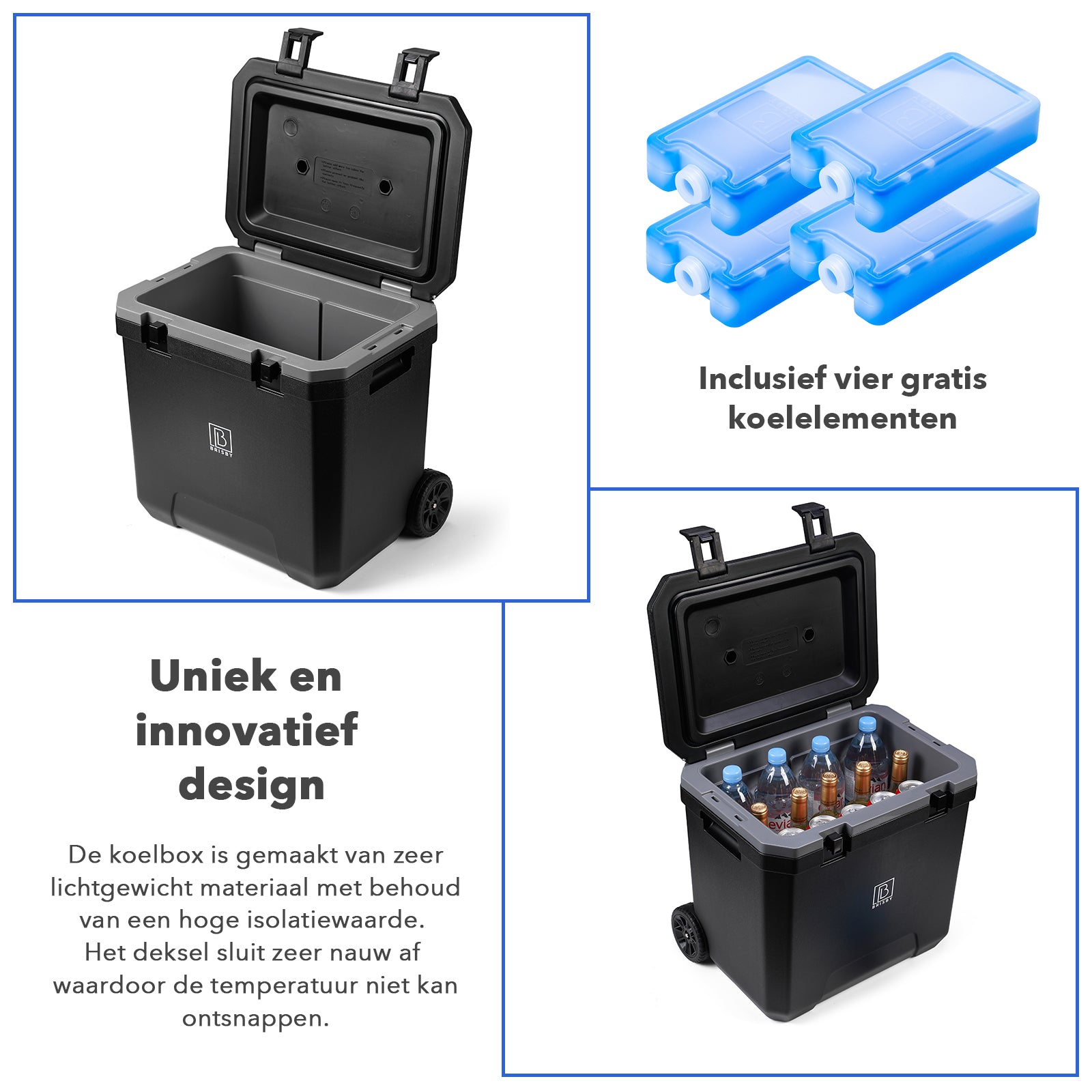 Koelbox trolley 40 zwart - Telescopisch handvat - incl. 4 koelelementen