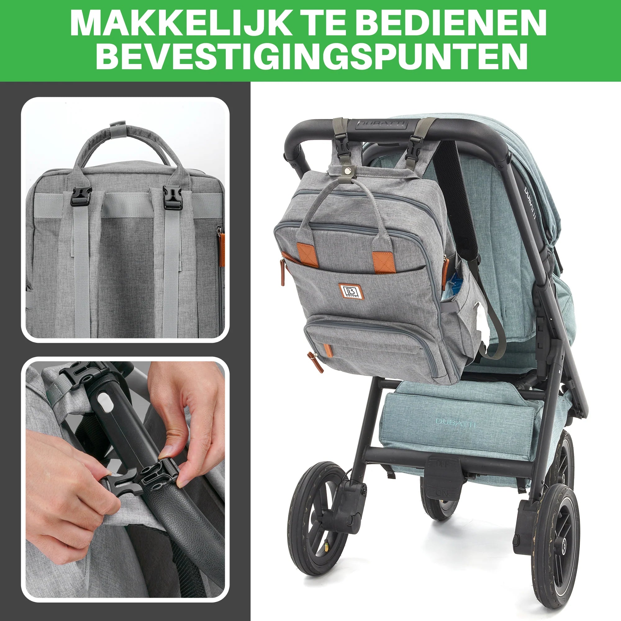 Original slijtvaste luiertas lichtgrijs - Verzorgingstas - incl. buggymontage en verschoningsmat