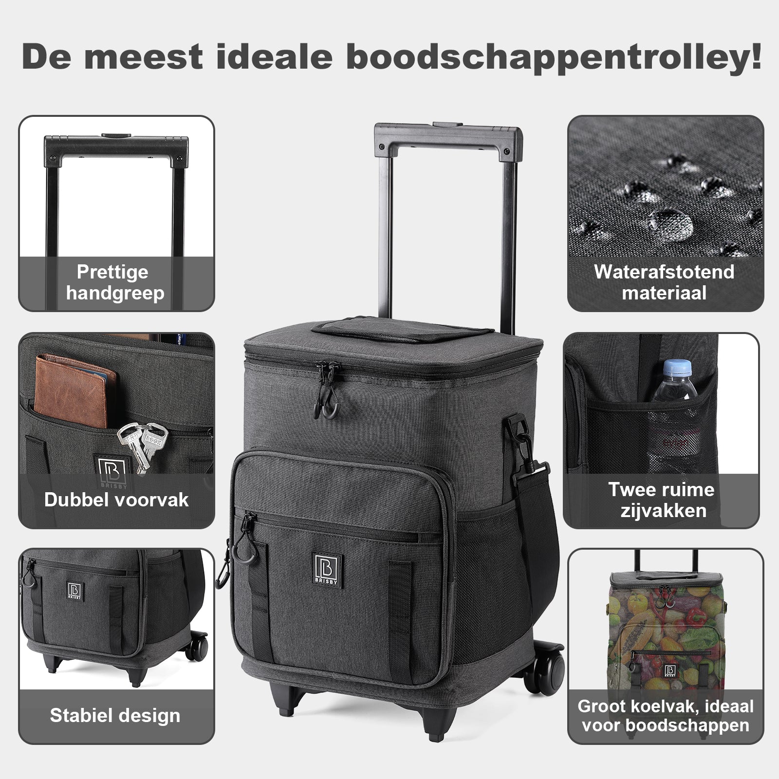 Brisby Boodschappentrolley 32L donkergrijs - incl. koelvak, koelelementen