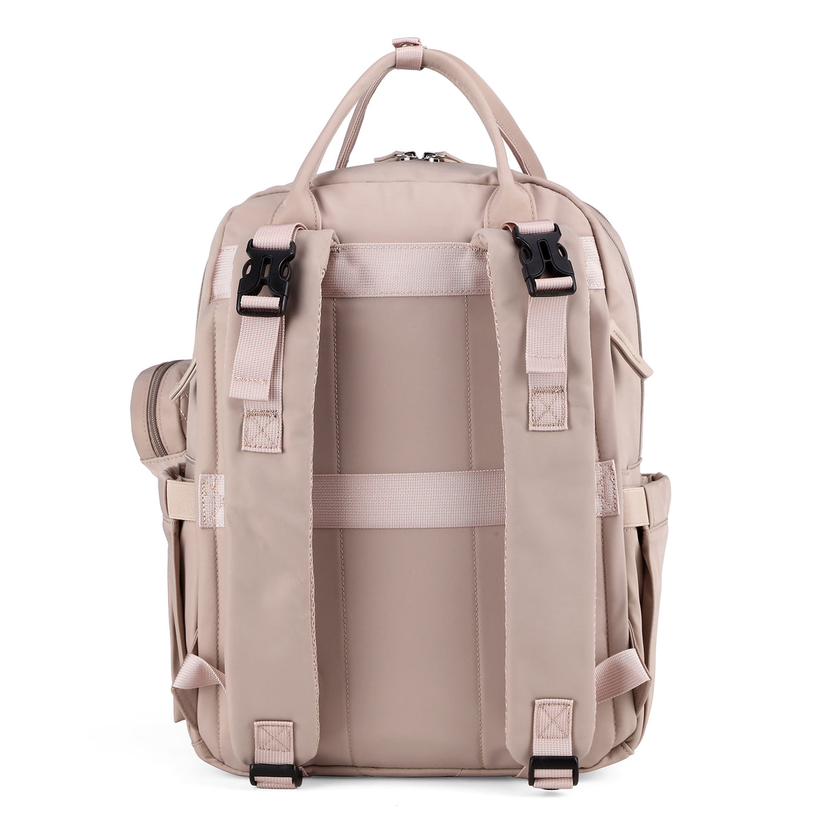 Brisby Premium Luiertas – Uitgebreide en Functionele Verzorgingstas – met buggymontage – Anti Diefstal Vakken - Reistrolley Sleeve - Inclusief verschoonmatje t.w.v.15,99 euro en speenhouder - Levenslange Garantie - Muted Rosé