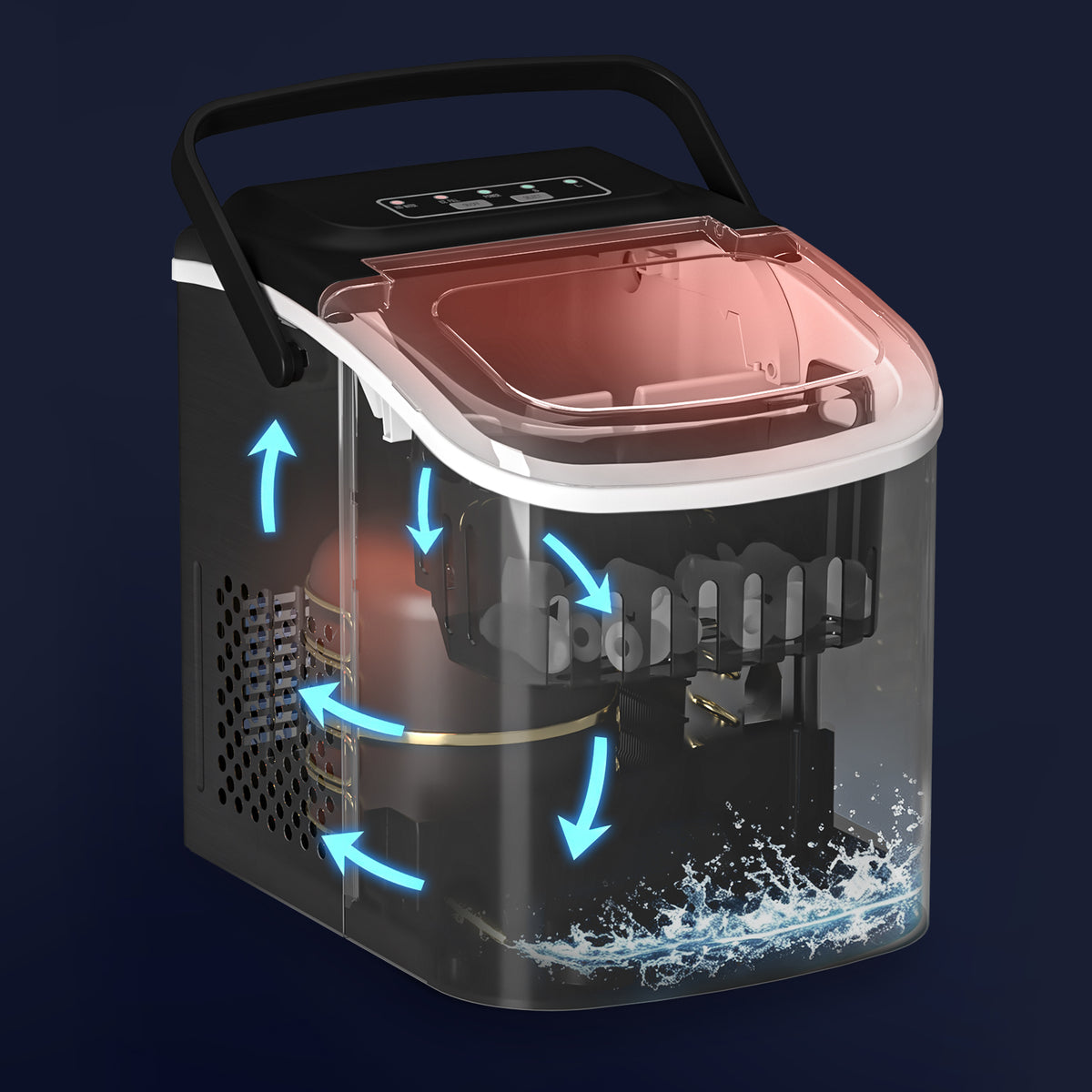 Bardi 1.2L Deluxe IJsblokjesmachine – IJsblokmaker Inclusief Luxe Thermosbeker en IJsschep – 9 Blokjes in 8 Minuten – Gunmetal Zwart