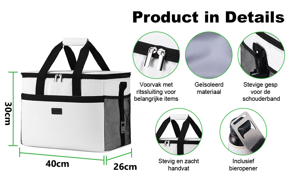 Packaway Koeltas 30L wit - incl. 4 koelelementen, draagband