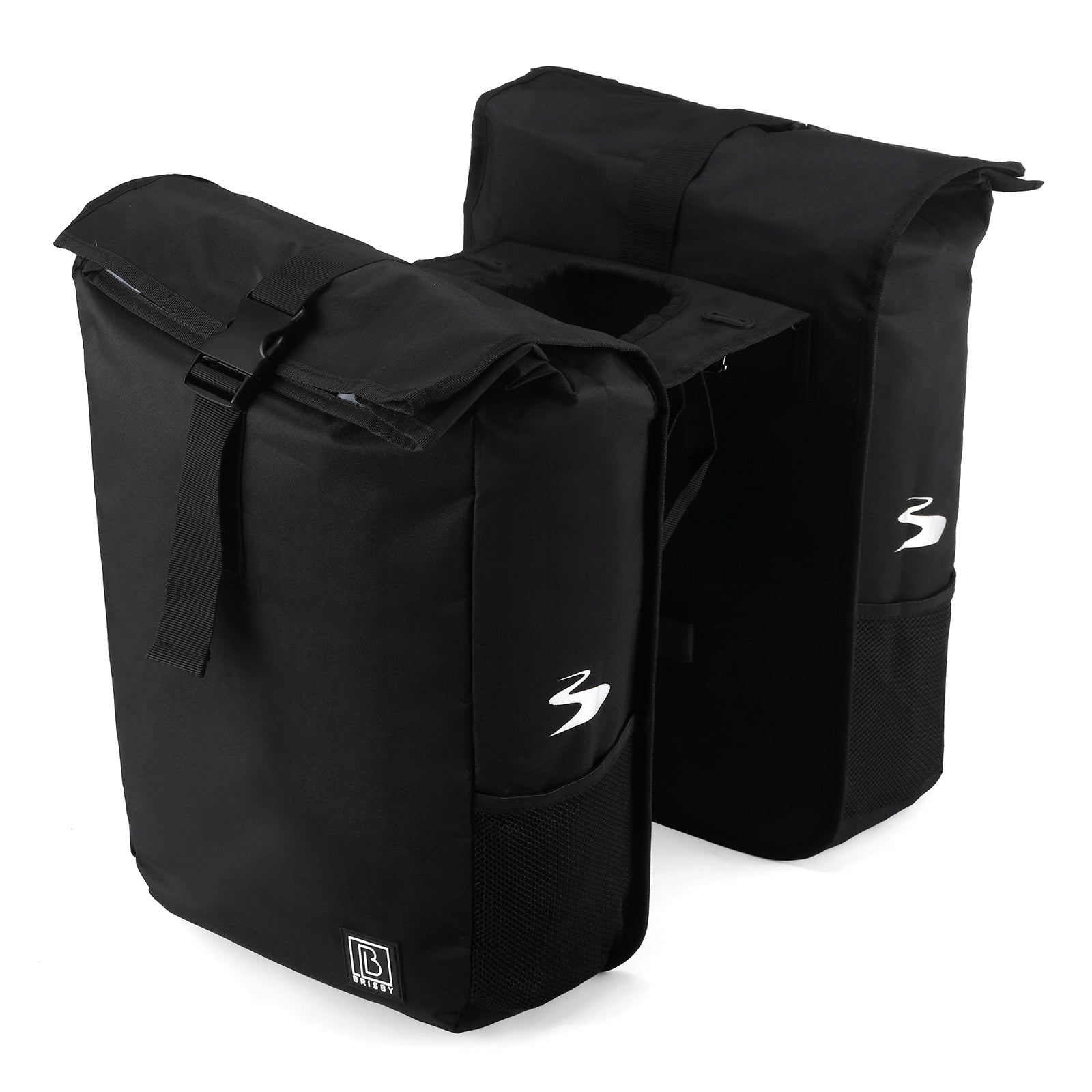 Brisby Dubbele Fietstas Rolltop Zwart 39-48L Waterdicht Geschikt voor Elektrische Fietsen & E-Bike - Zwart