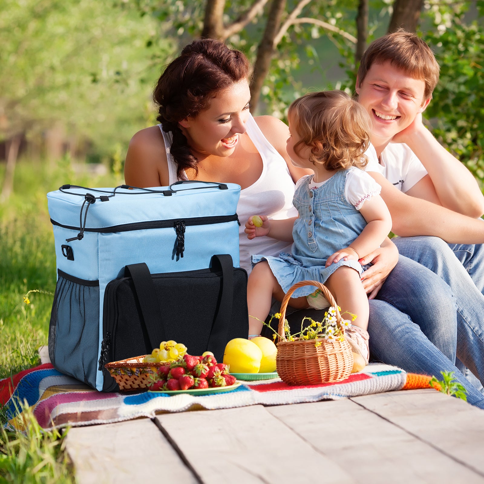 Cooler bag 40L black/blue - Lunch bag - 4-layer insulated - 6 free cooling elements - incl. shoulder strap