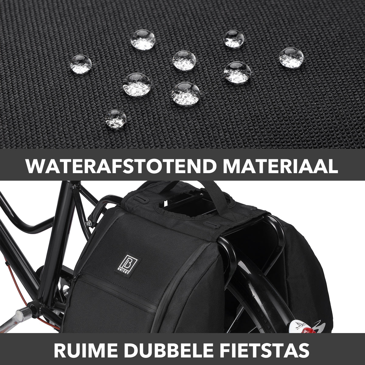 Brisby Dubbele Fietstas 28 Liter – Koeltas en Lunchtas – 4-laags Geïsoleerd – Voor Gewone en Elektrische Fiets – Waterafstotend met Waterdichte Ritsen – Zwart