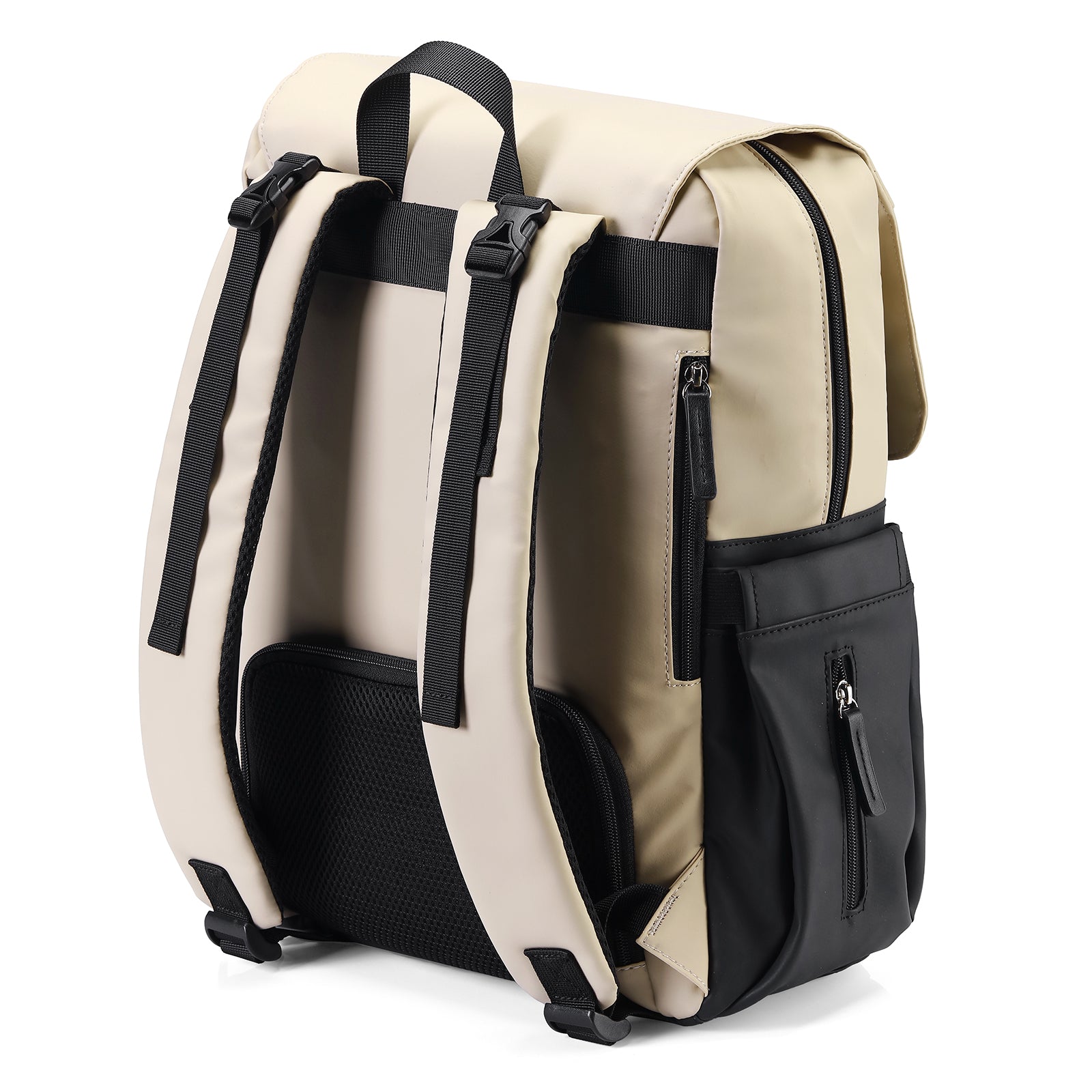 Two-tone slijtvaste luiertas crème en zwart - Verzorgingstas - incl. buggymontage en verschoningsmat