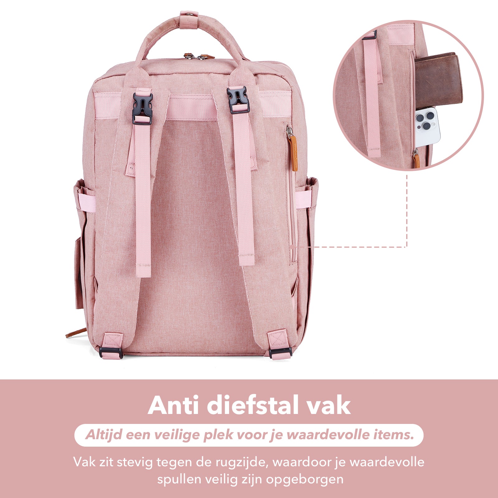 Original durable diaper bag pink - nursing bag - incl. buggy assembly and changing mat