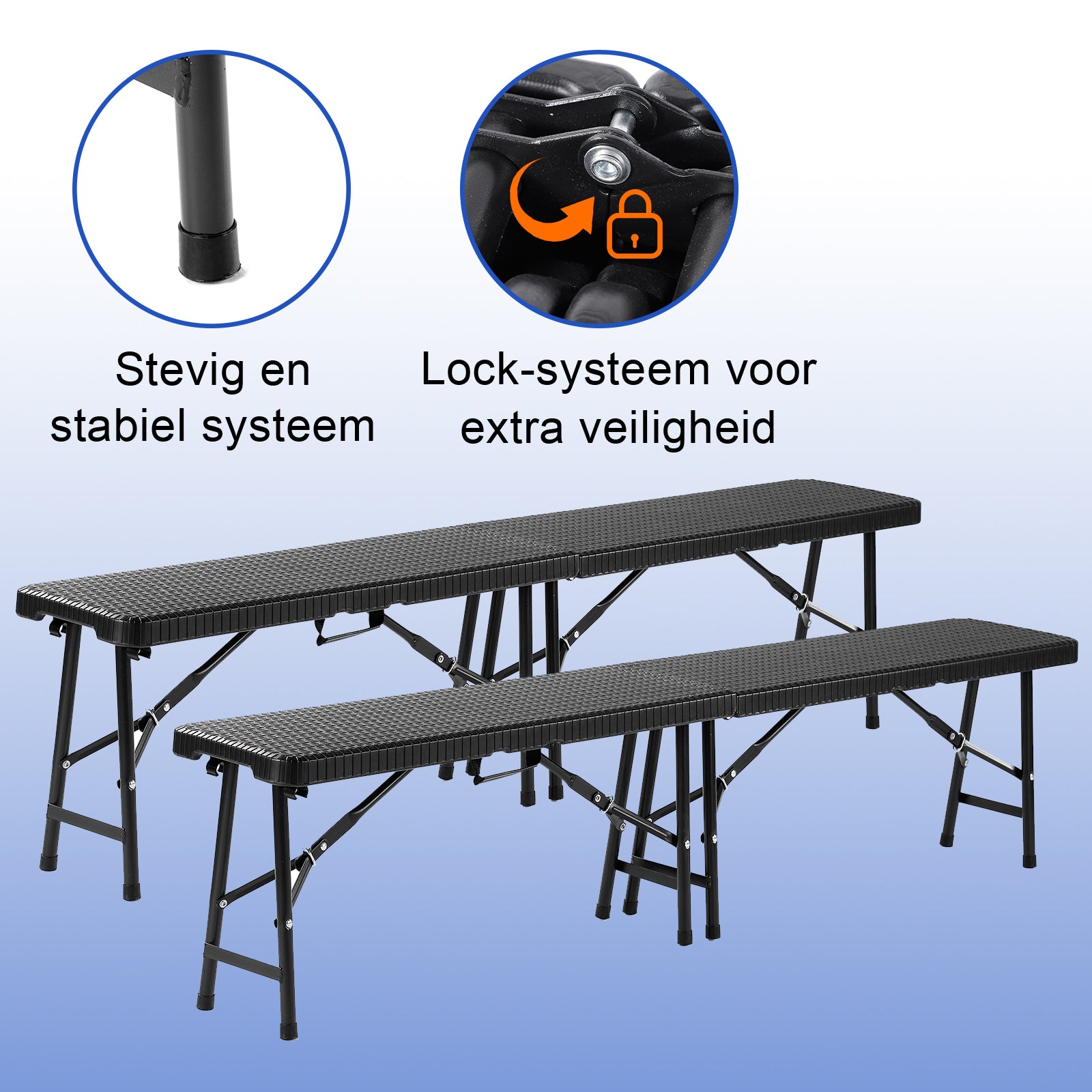 Bardi Campingbank rotan look zwart 180 x 28 - inklapbaar