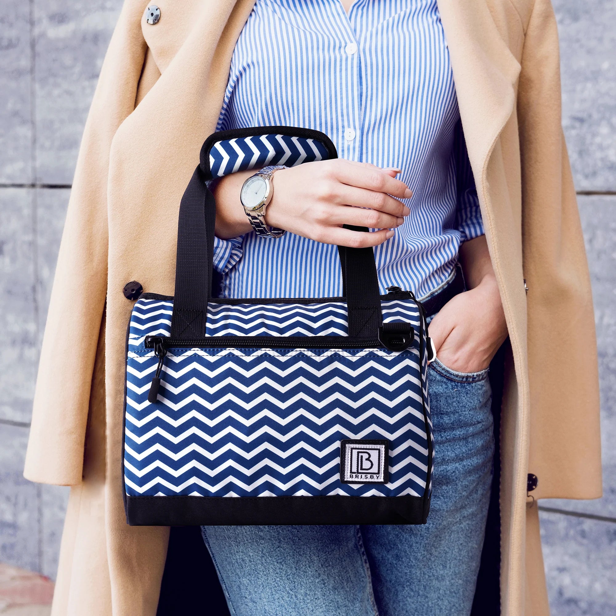 Cooler bag 10L zigzag blue - Lunch bag - 4-layer insulated - 2 free cooling elements - incl. shoulder strap