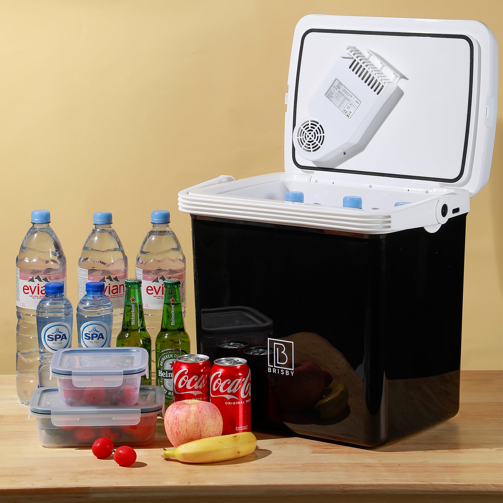 Elektrische koelbox 25L zwart - AC/DC 12V, 220/230V - incl. divider en vershoudbakjes - vergrendelbare deksel