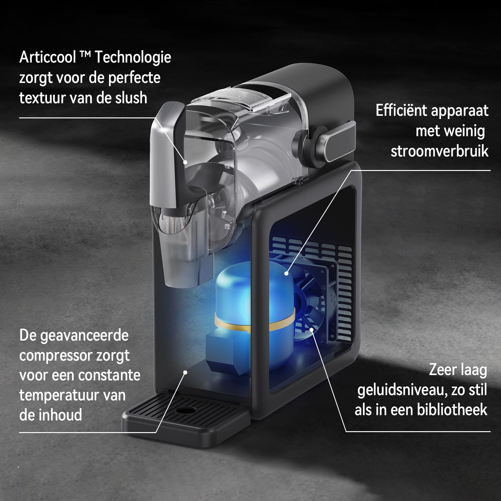 Bardi Slushmachine grijs met set cups RVS