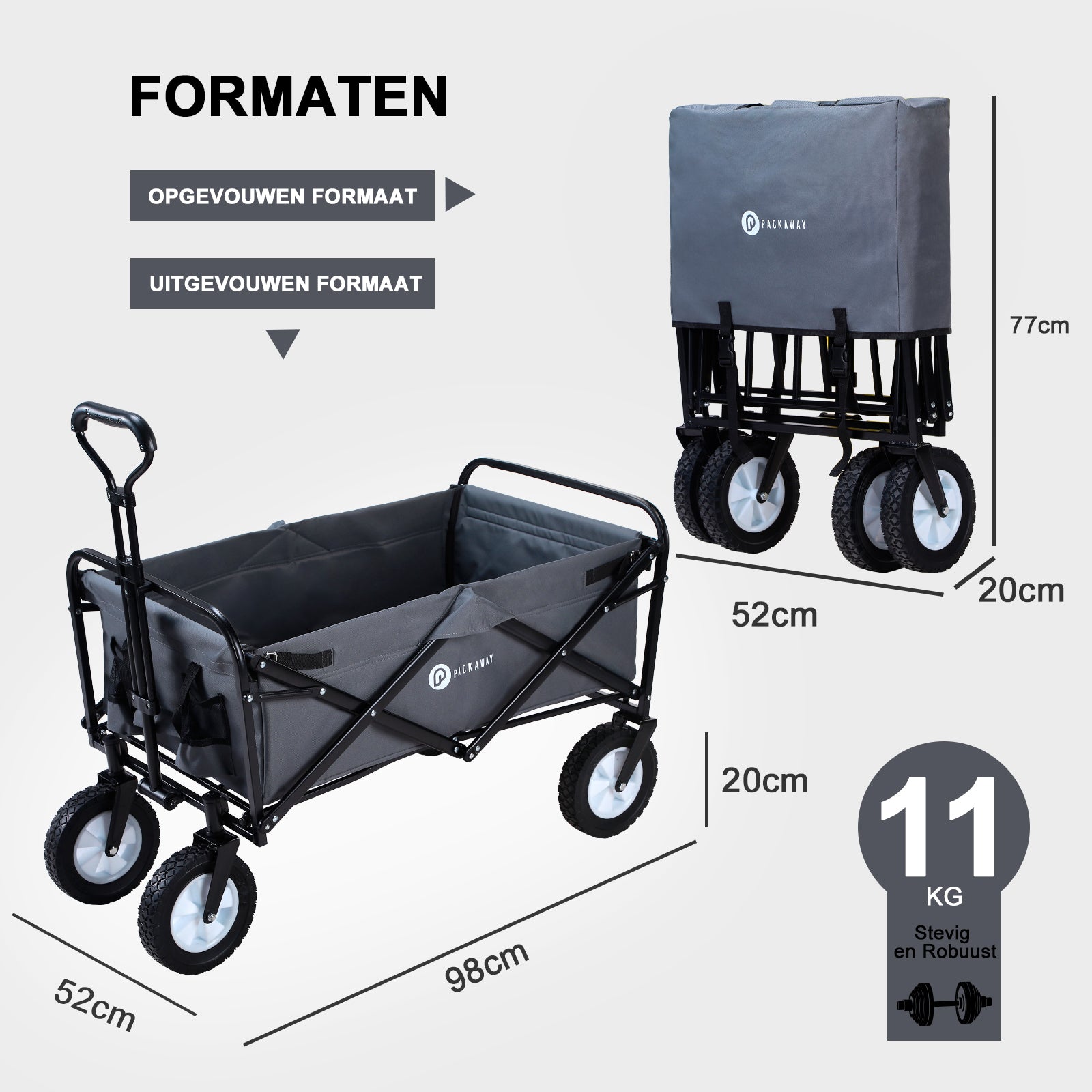 Packaway Bolderkar 70kg grijs - opvouwbaar - wasbaar polyester