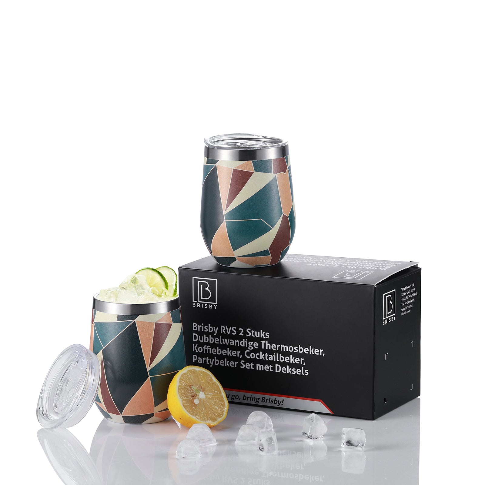 Bardi Thermosbekers 0,3L RVS abstract colours set - incl. deksels - dubbelwandig