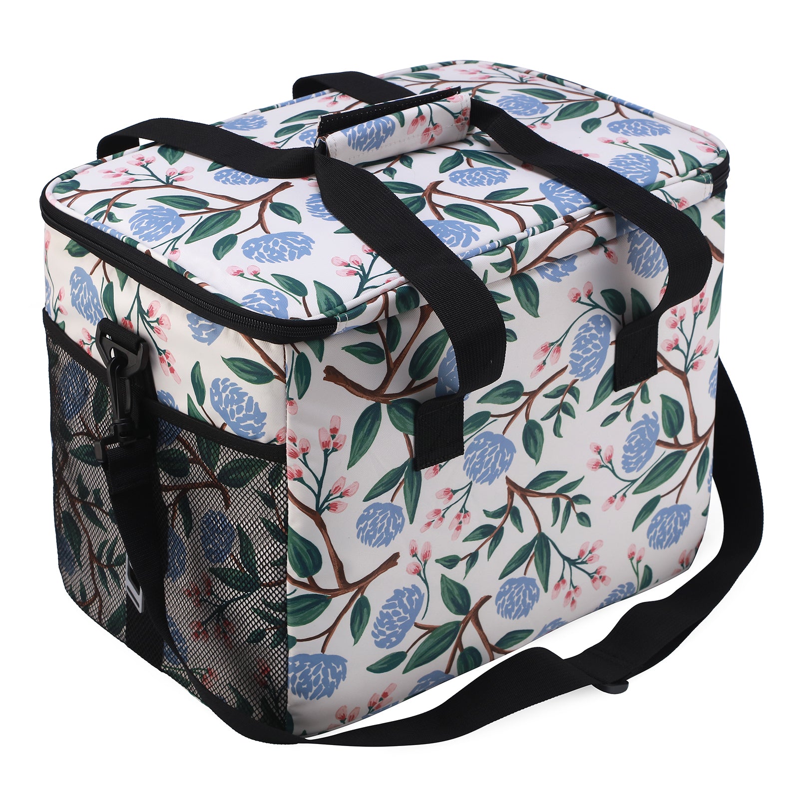 Cooler bag 30L white flower - lunch bag - foldable - 4-layer insulated - incl. 4 free cooling elements and carrying strap