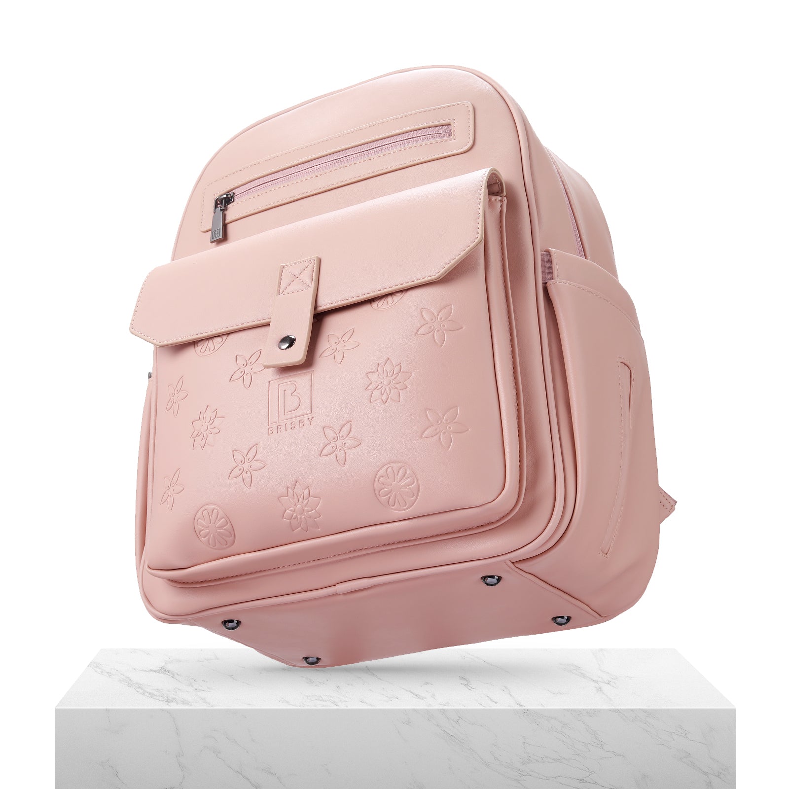 Venezia diaper bag and backpack pink - nursing bag - hard-wearing - incl. buggy/pram hooks, changing mat and cool bag - PU leather