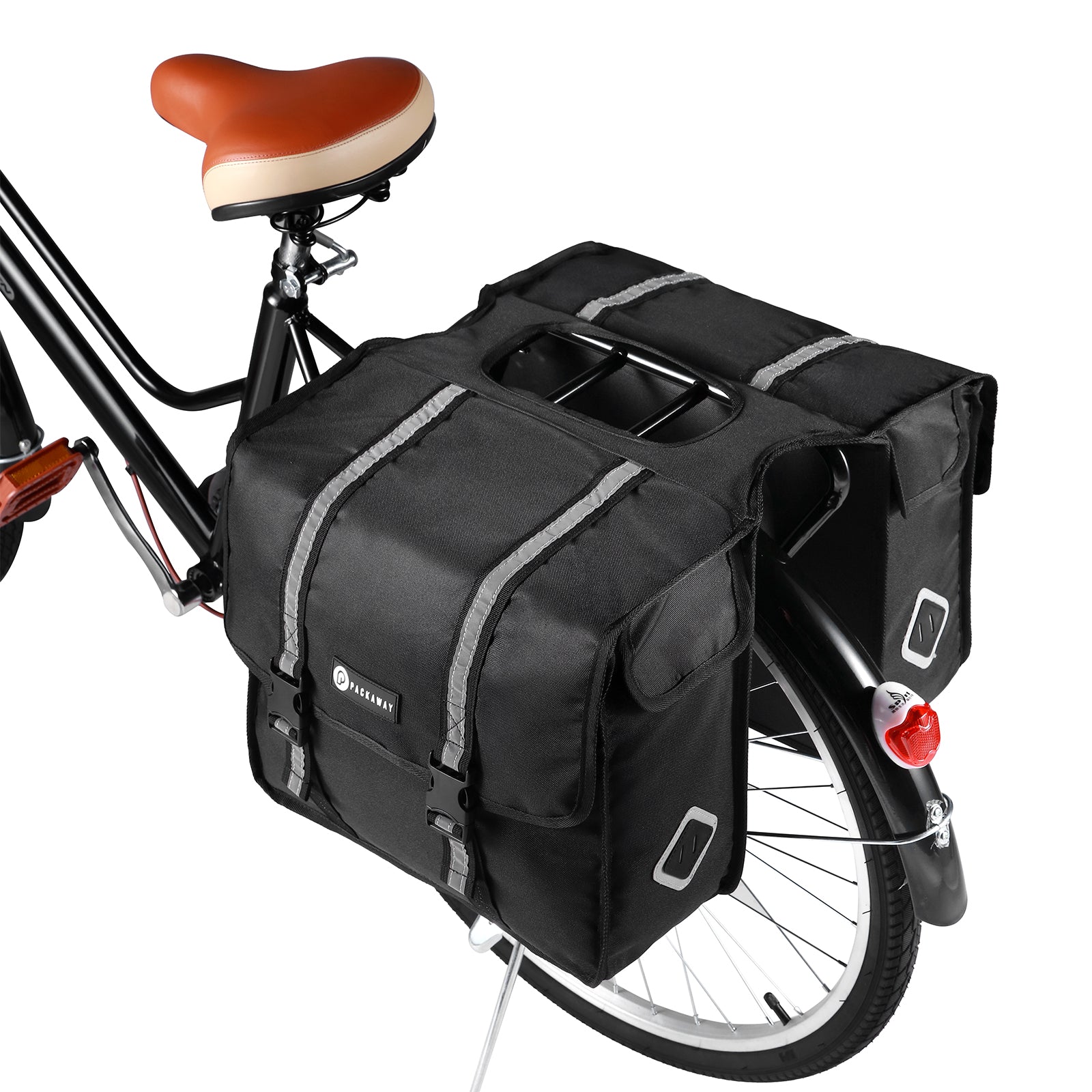 Packaway Double Panniers - Waterproof Panniers Electric Bike - Reflective - Black 36 Liters