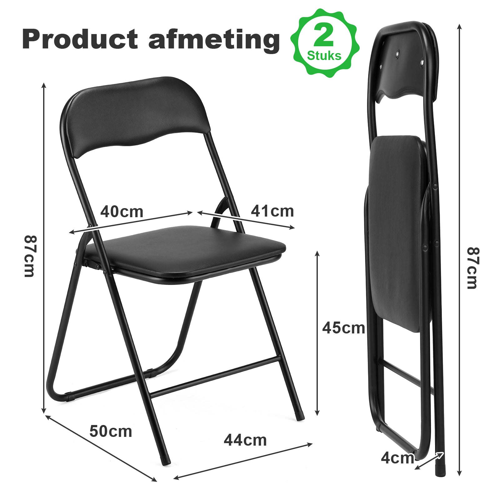 Bardi 2-delige Klapstoelen set PVC zwart - 100 kg draagvermogen