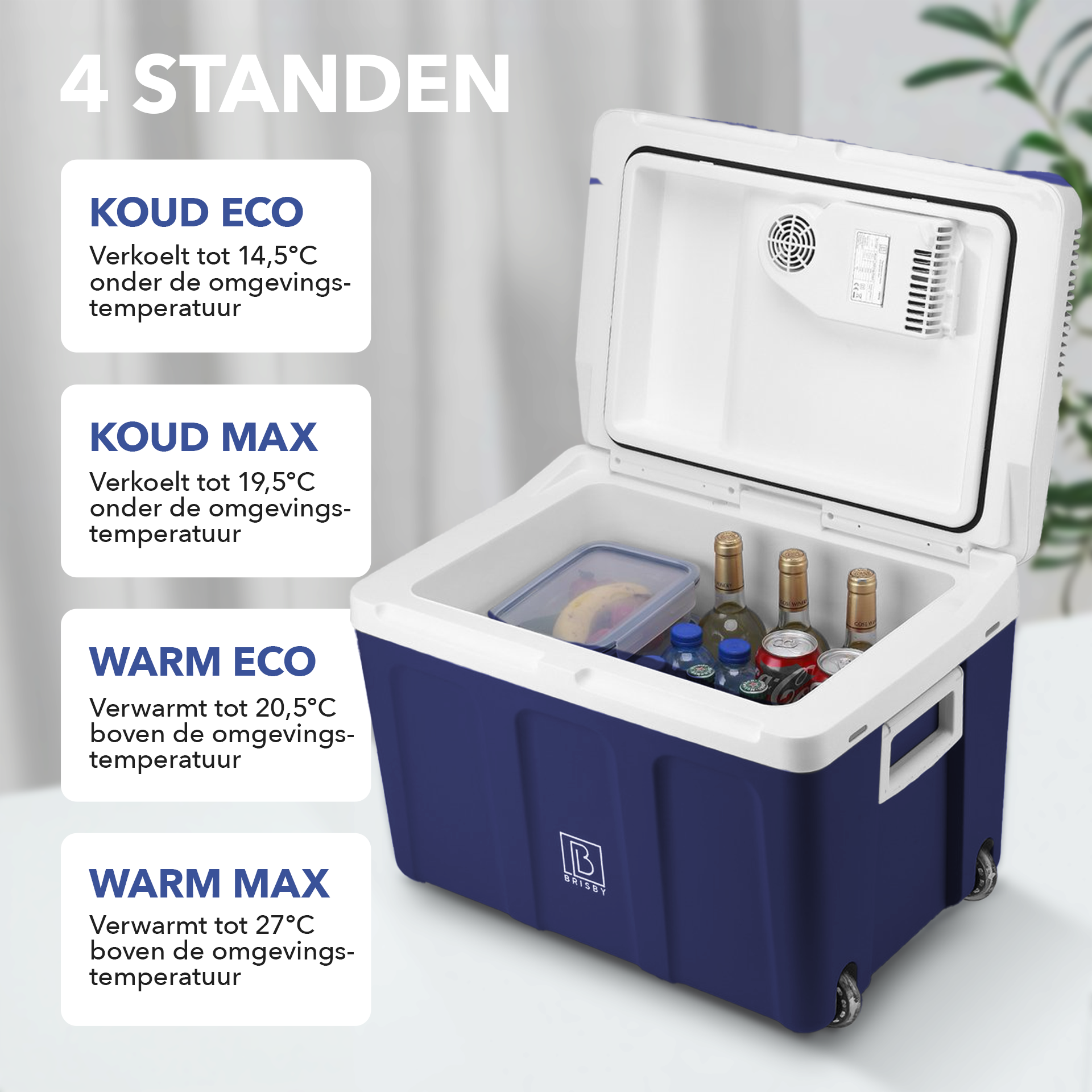 Elektrische koelbox 40L blauw SET - Incl. 8L passieve koelbox - incl. divider en koelelementen - AC/DC 12V, 220/230V