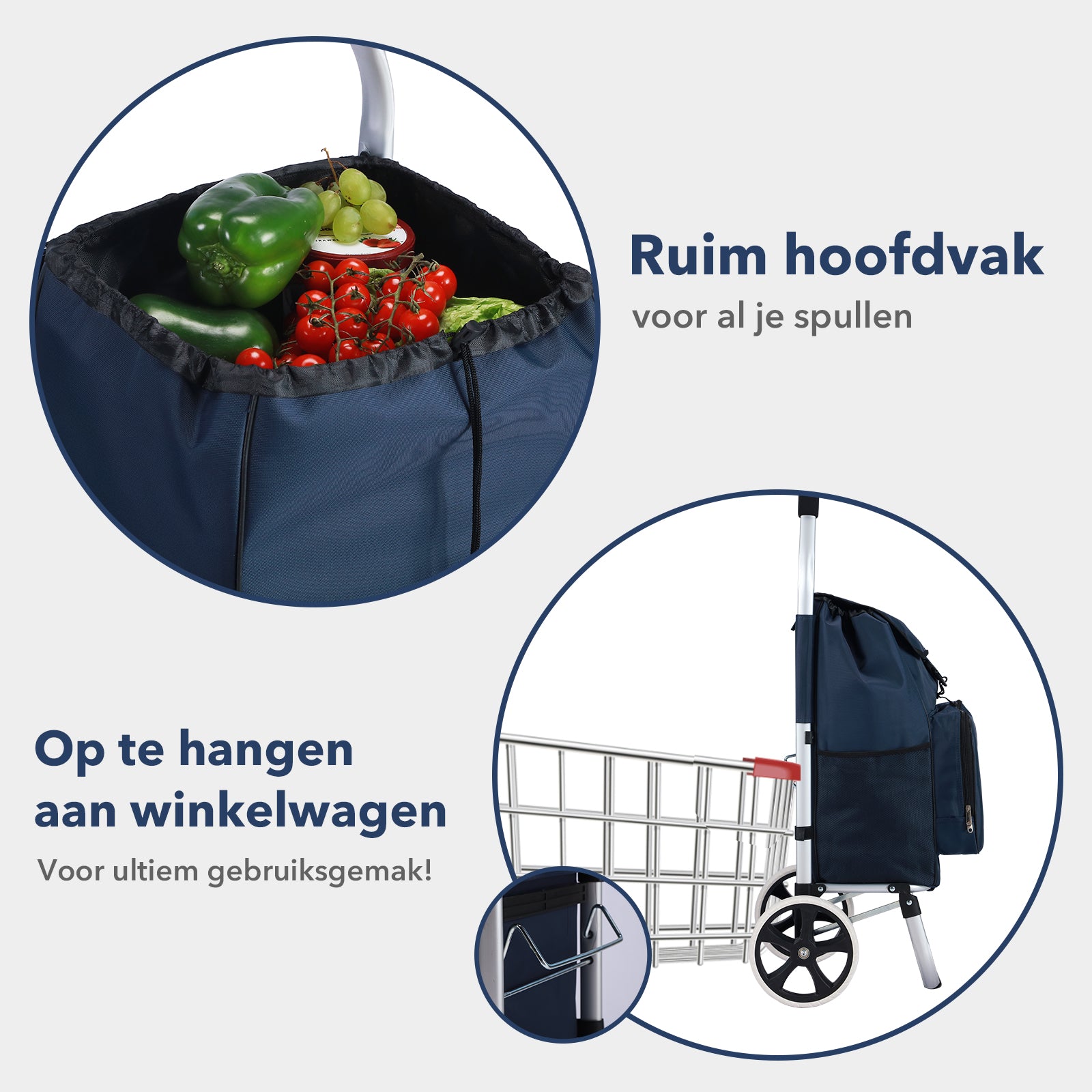 Boodschappentrolley Deluxe 50L met koelvak blauw - boodschappenwagen - steekwagenfunctie