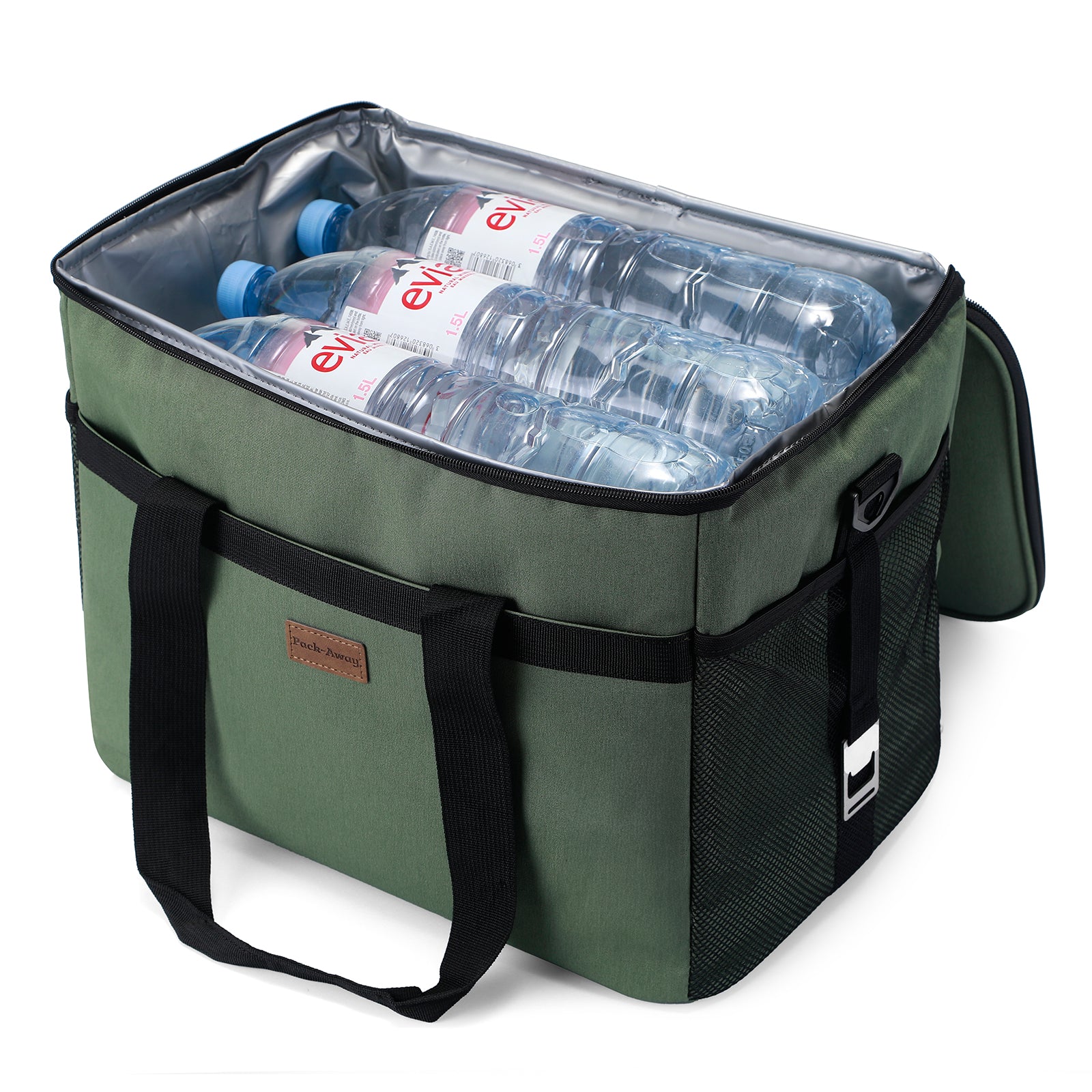 Cooler bag 30L green - lunch bag - foldable - 4-layer insulated - incl. 4 free cooling elements and carrying strap