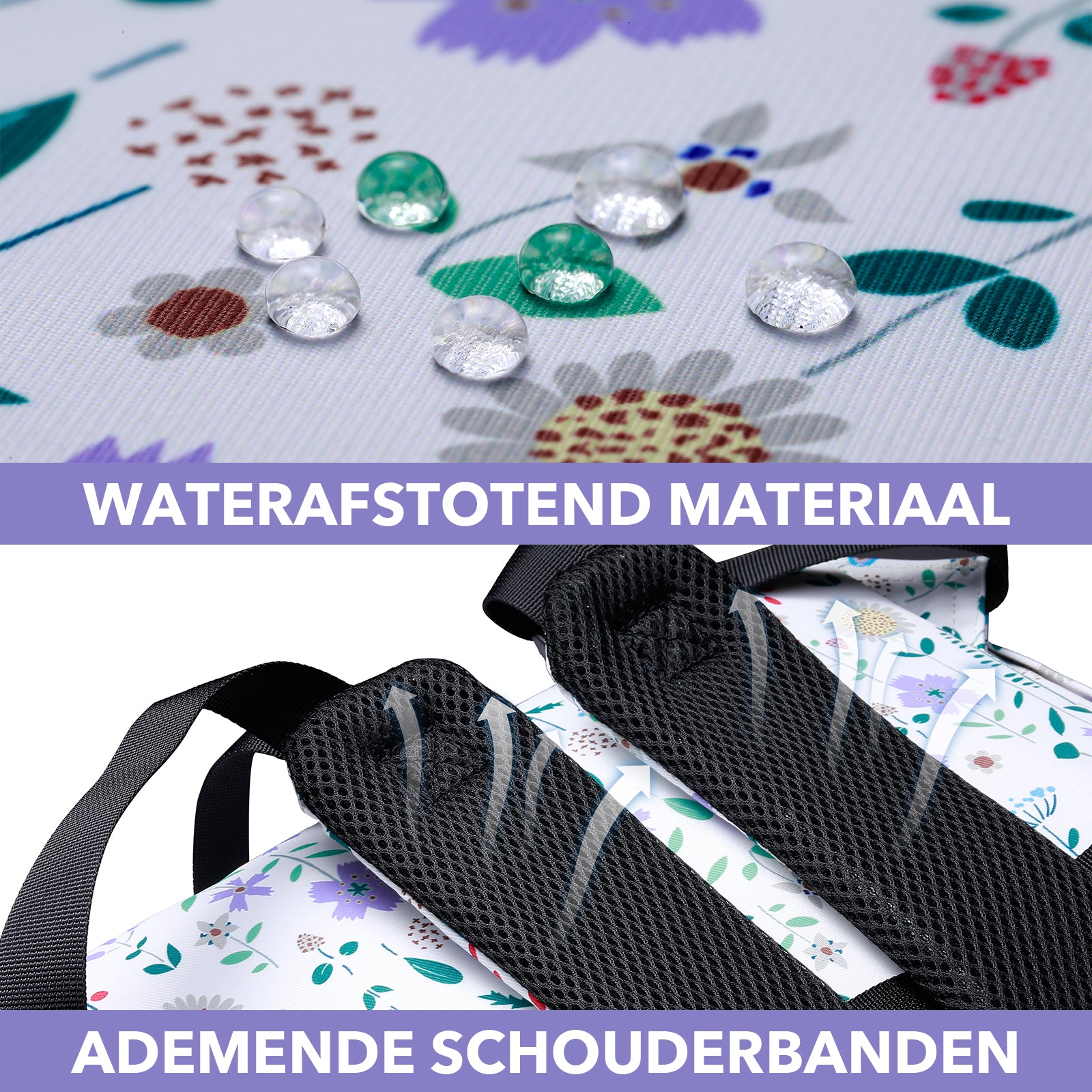 Stayopen luiertas purple flower - Verzorgingstas - stay-open frame - USB oplaadfunctie - incl. buggymontage en verschoonmat