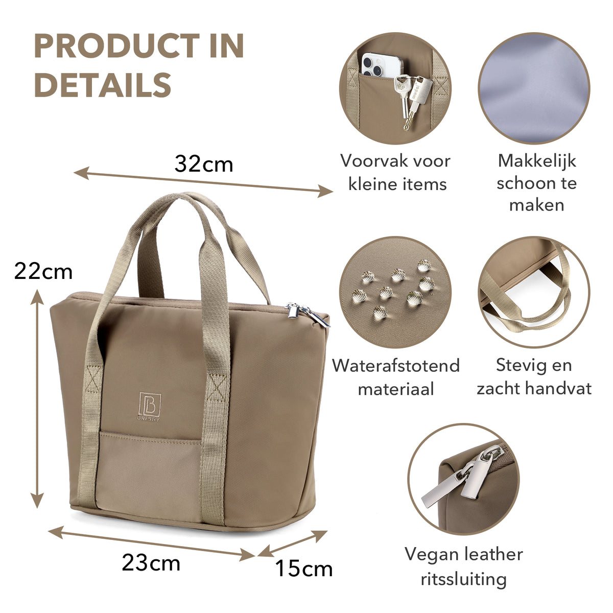 Brisby 4 Laags Geïsoleerde Koeltas - Lunchtas 6 liter - Taupe