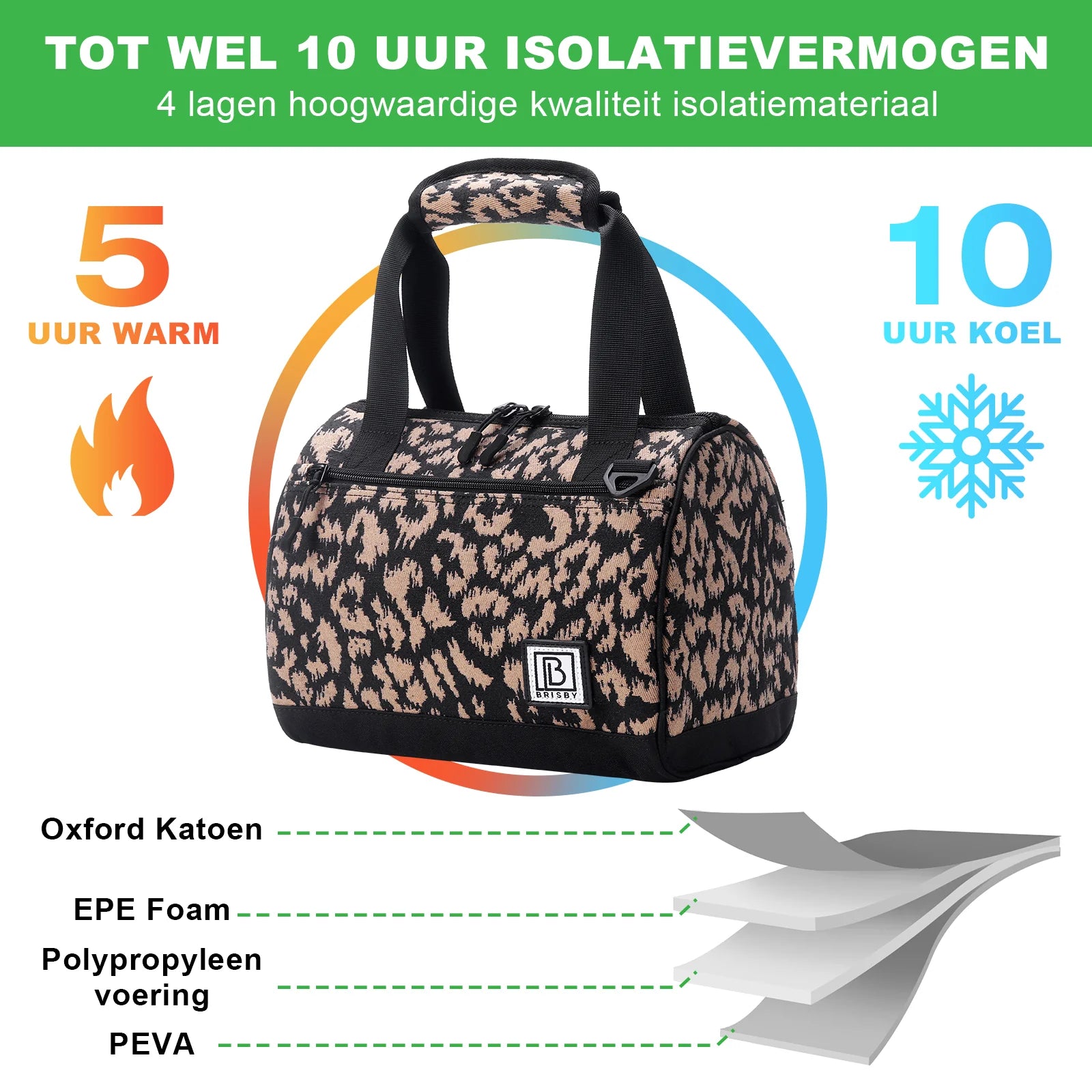 Koeltas 10L leo - Lunchtas - 4-laags geïsoleerd - 2 gratis koelelementen - incl. schouderband