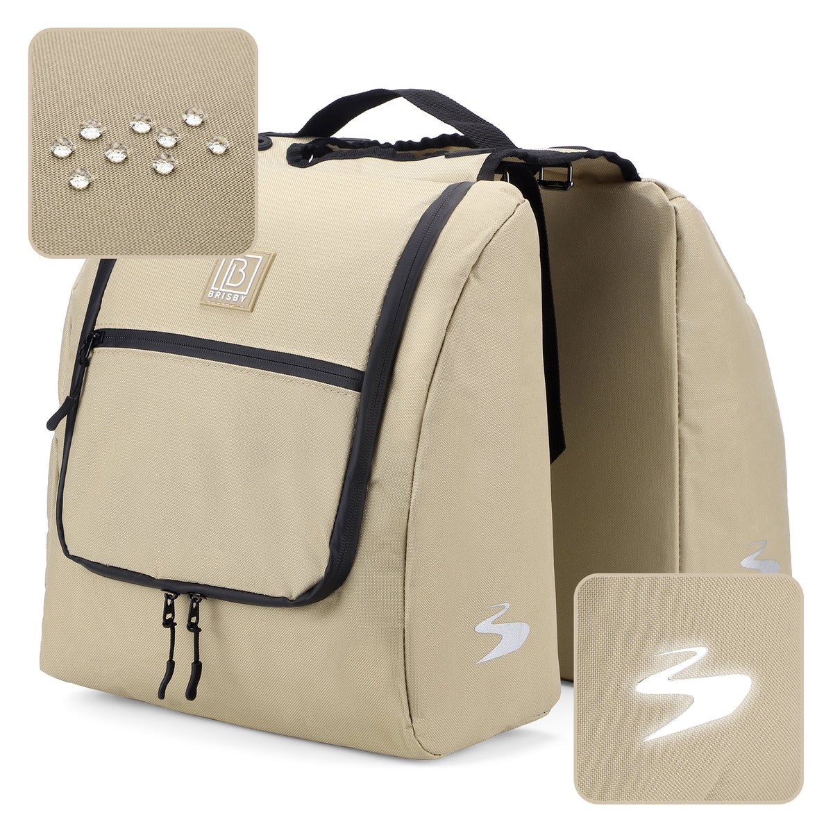 Brisby Dubbele Fietstas 28 Liter – Koeltas en Lunchtas – 4-laags Geïsoleerd – Voor Gewone en Elektrische Fiets – Waterafstotend met Waterdichte Ritsen – Natural Champagne