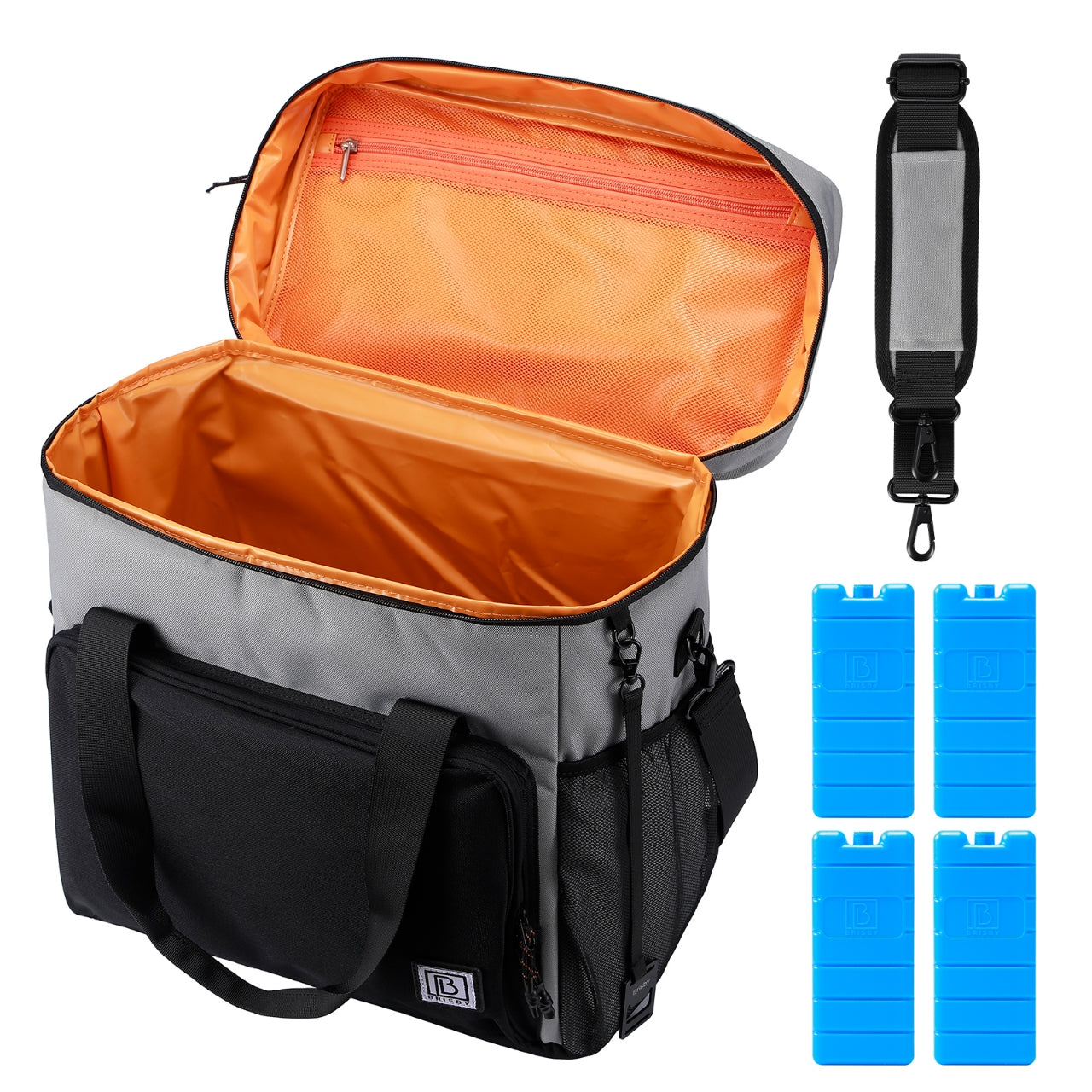 Cooler bag 30L black-grey-orange - Lunch bag - 4 layers insulated - incl. 4 cooling elements