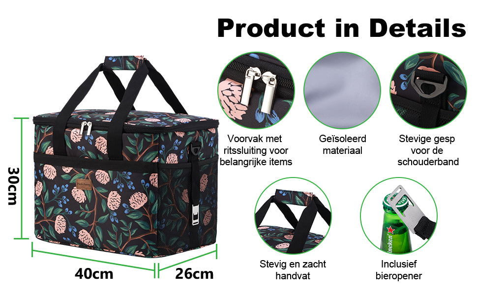 Packaway Koeltas 30L passion flower - incl. 4 koelelementen, draagband