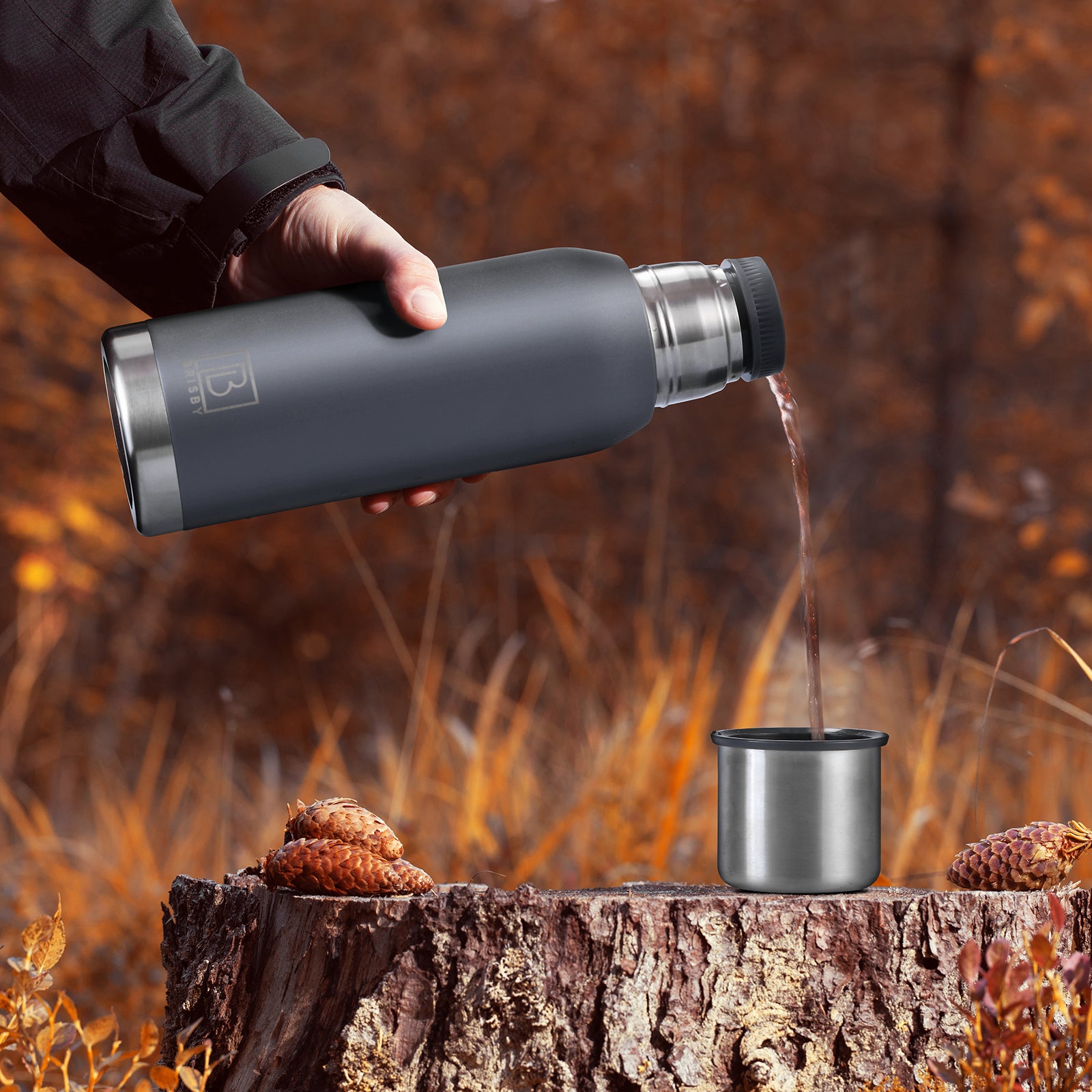Brisby Thermosfles RVS 1L grijs - BPA Vrij - 24 uur koud - 12 uur warm
