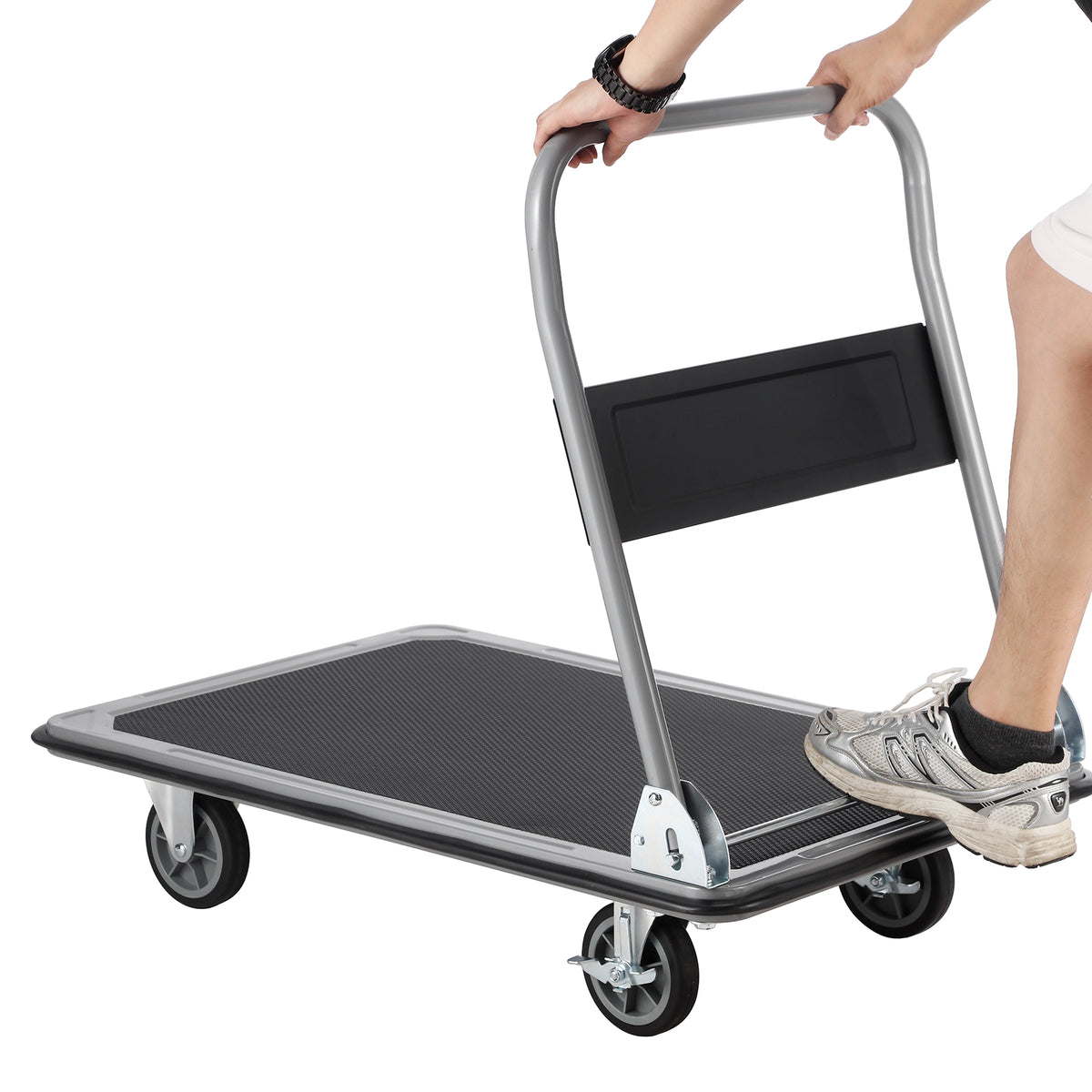 Packaway Opvouwbare Transportwagen 350 kg – Transportkar met Rem – 92 x 62 cm – Antislip Laadplatform – 4 Wielen – Inklapbare Duwbeugel