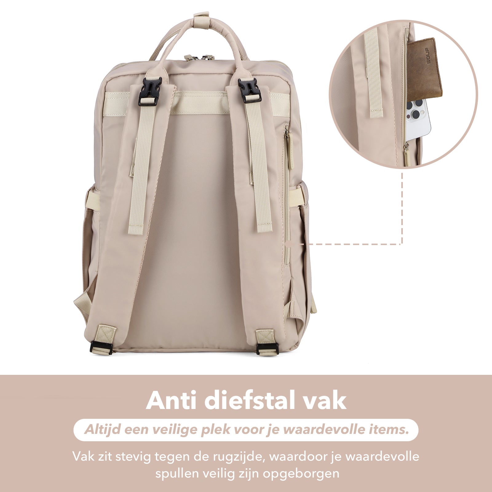 Brisby slijtvaste Luiertas – verzorgingstas – met buggymontage - Smooth Champagne