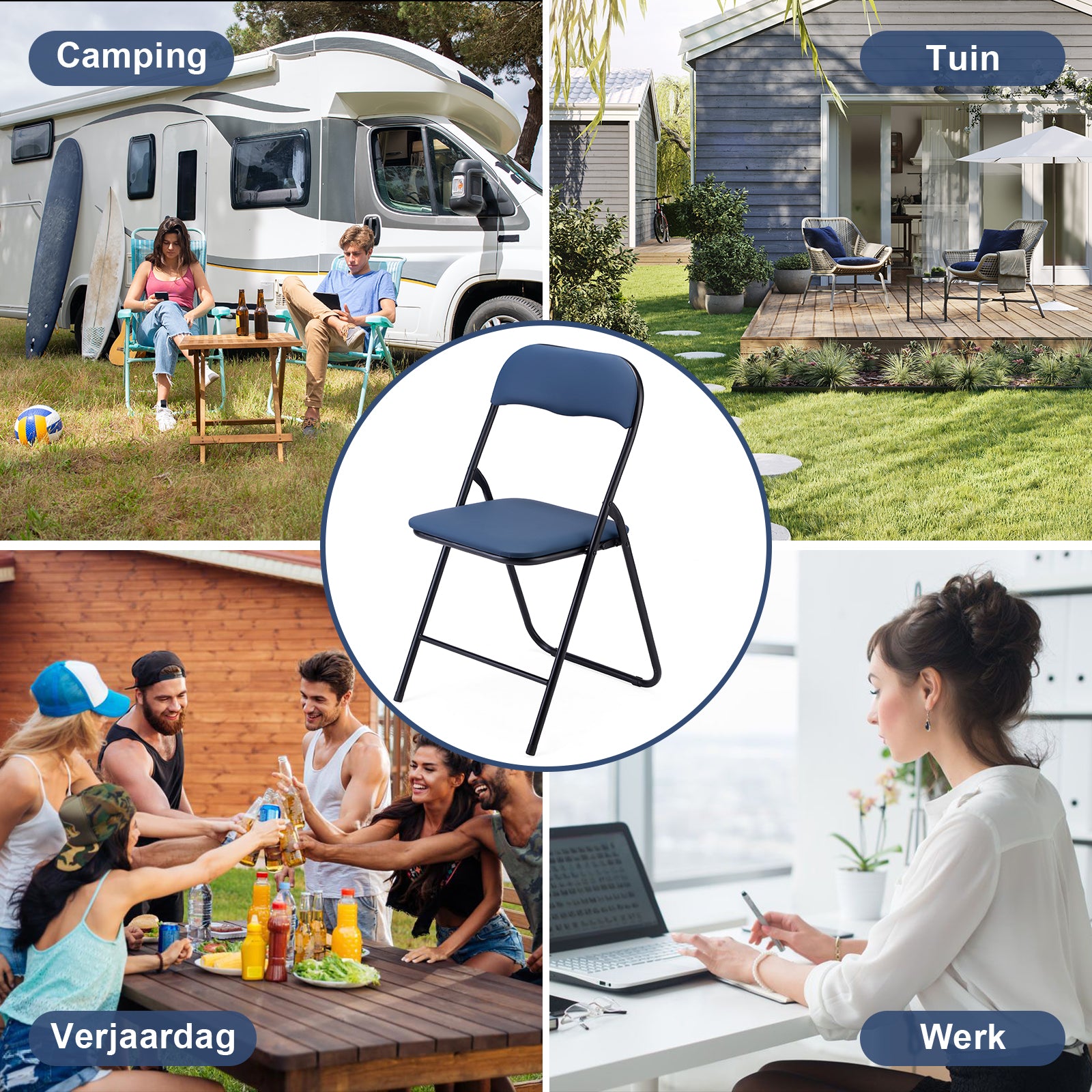 Bardi 8-delige Klapstoelen set PVC blauw - 100 kg draagvermogen