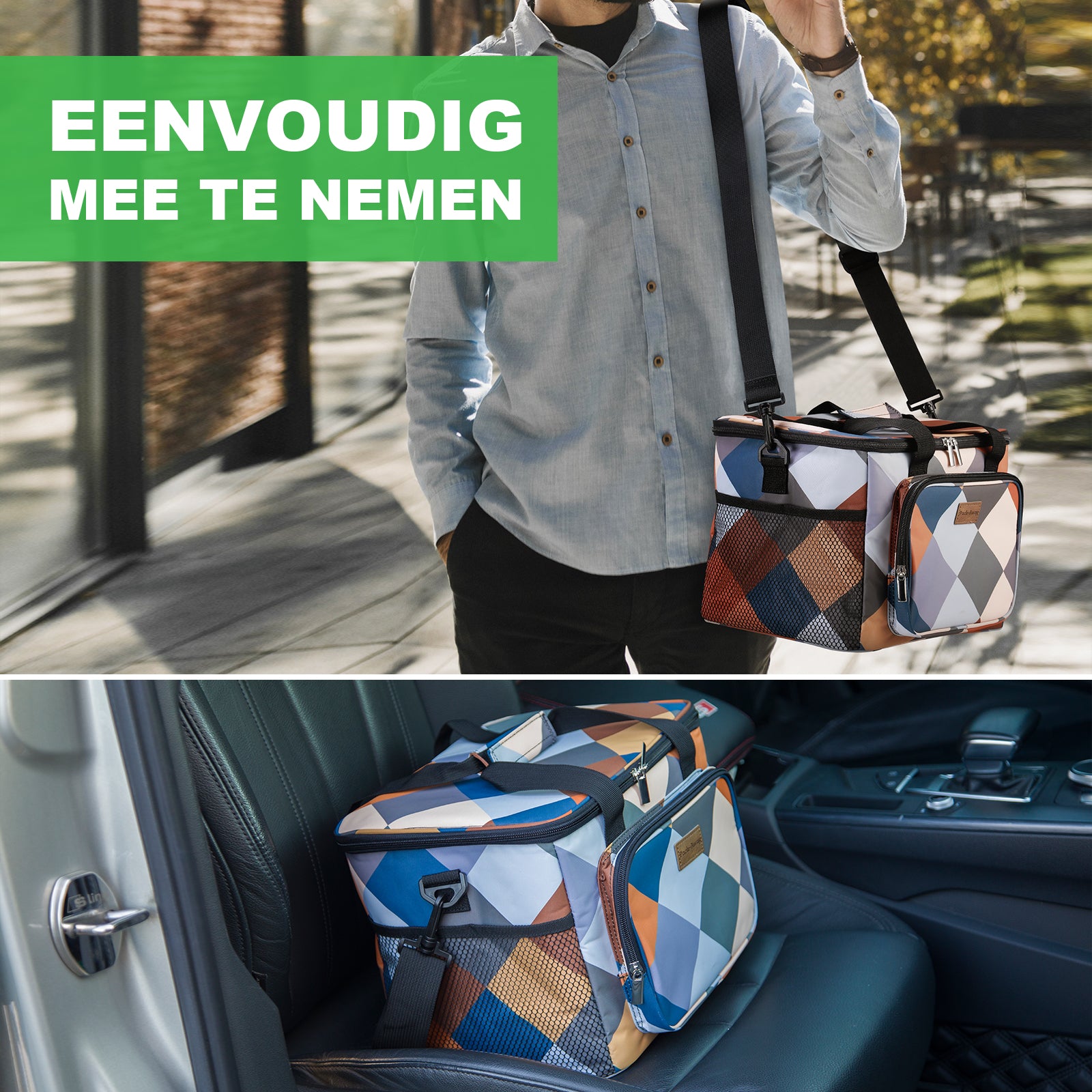 Koeltas 15L koeltas blok - lunchtas - 4-laags geïsoleerd - opvouwbaar - incl. 2 gratis koelelementen en draagband