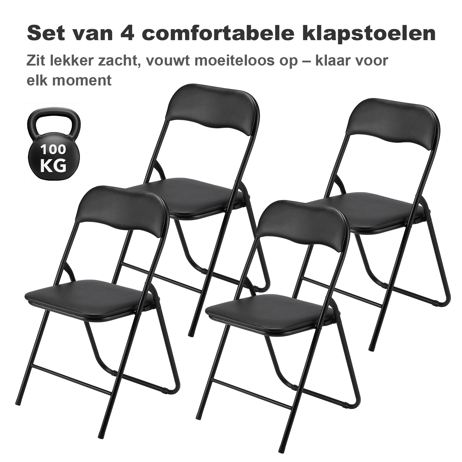 Bardi 4-delige Klapstoelen set PVC zwart - 100 kg draagvermogen